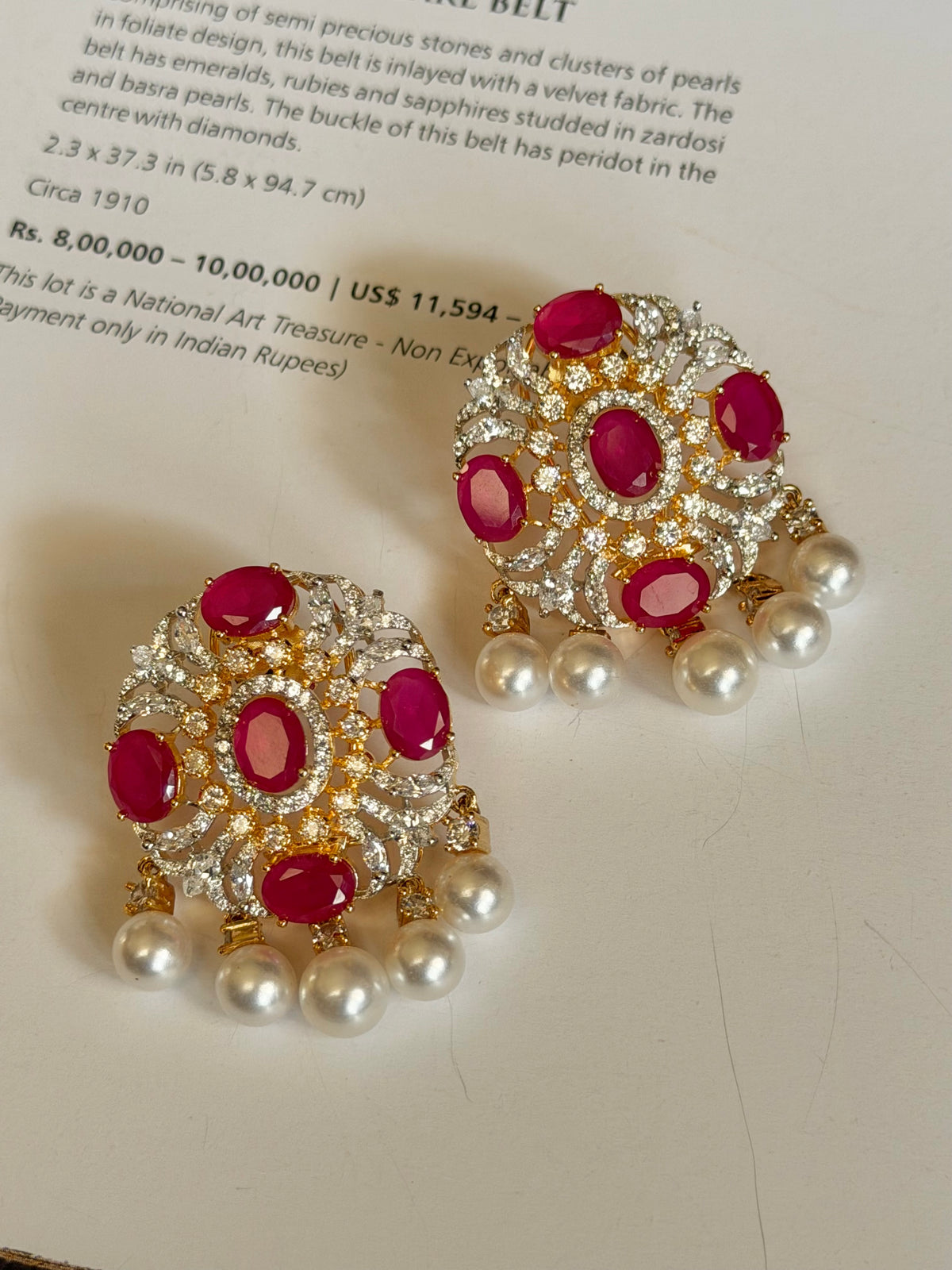 Vanya Faux Ruby Diamond Two Tone Stud Earrings with Back Clips