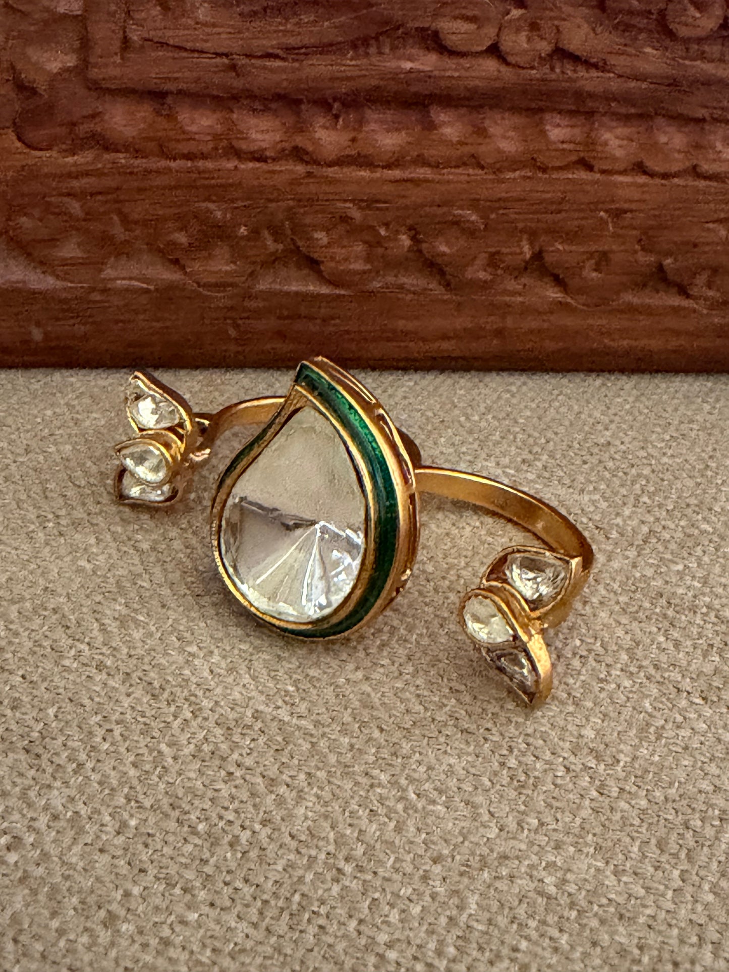 Rehana Double Finger Kundan Polki Ring for Women