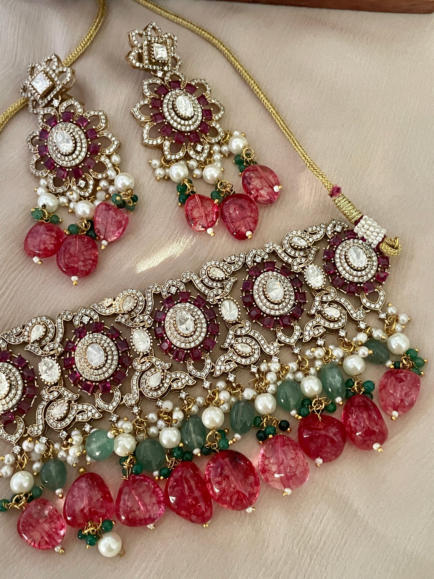 Aadrika Ruby Choker Necklace Set