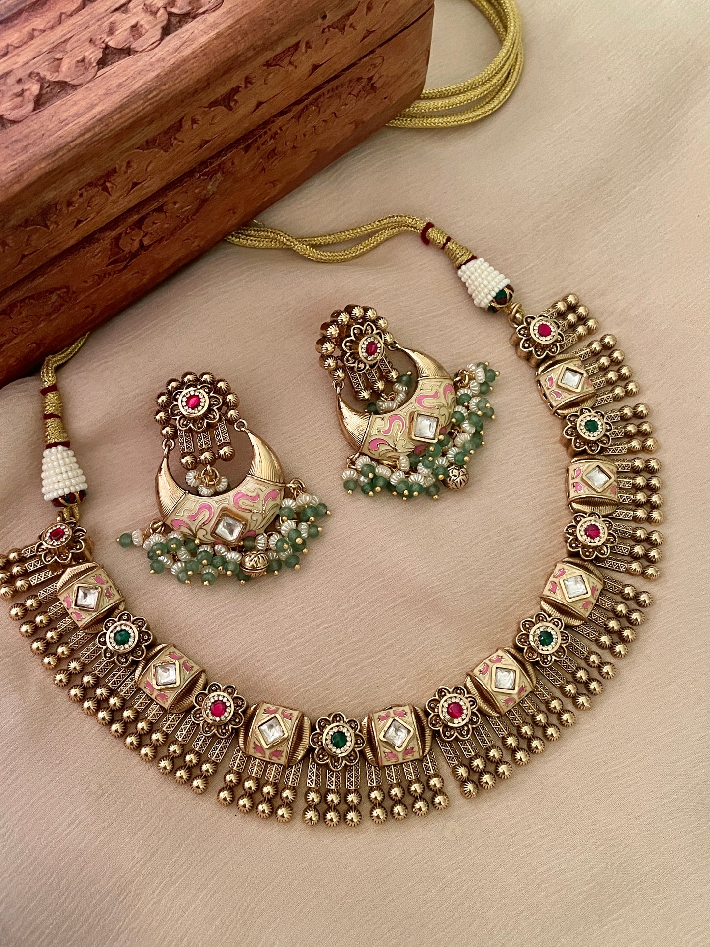Akshara Antique Gold Necklace Set