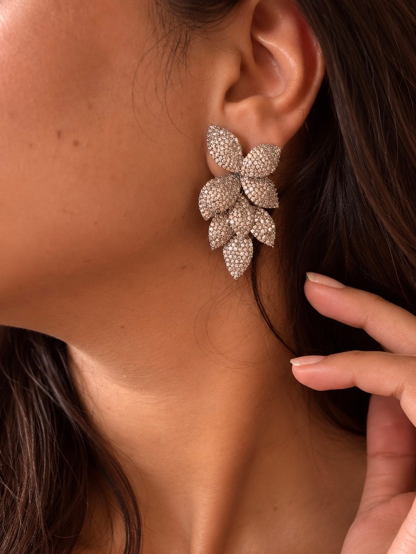 Farah Light Pink Leaf Diamond Earrings for Party and Cocktail