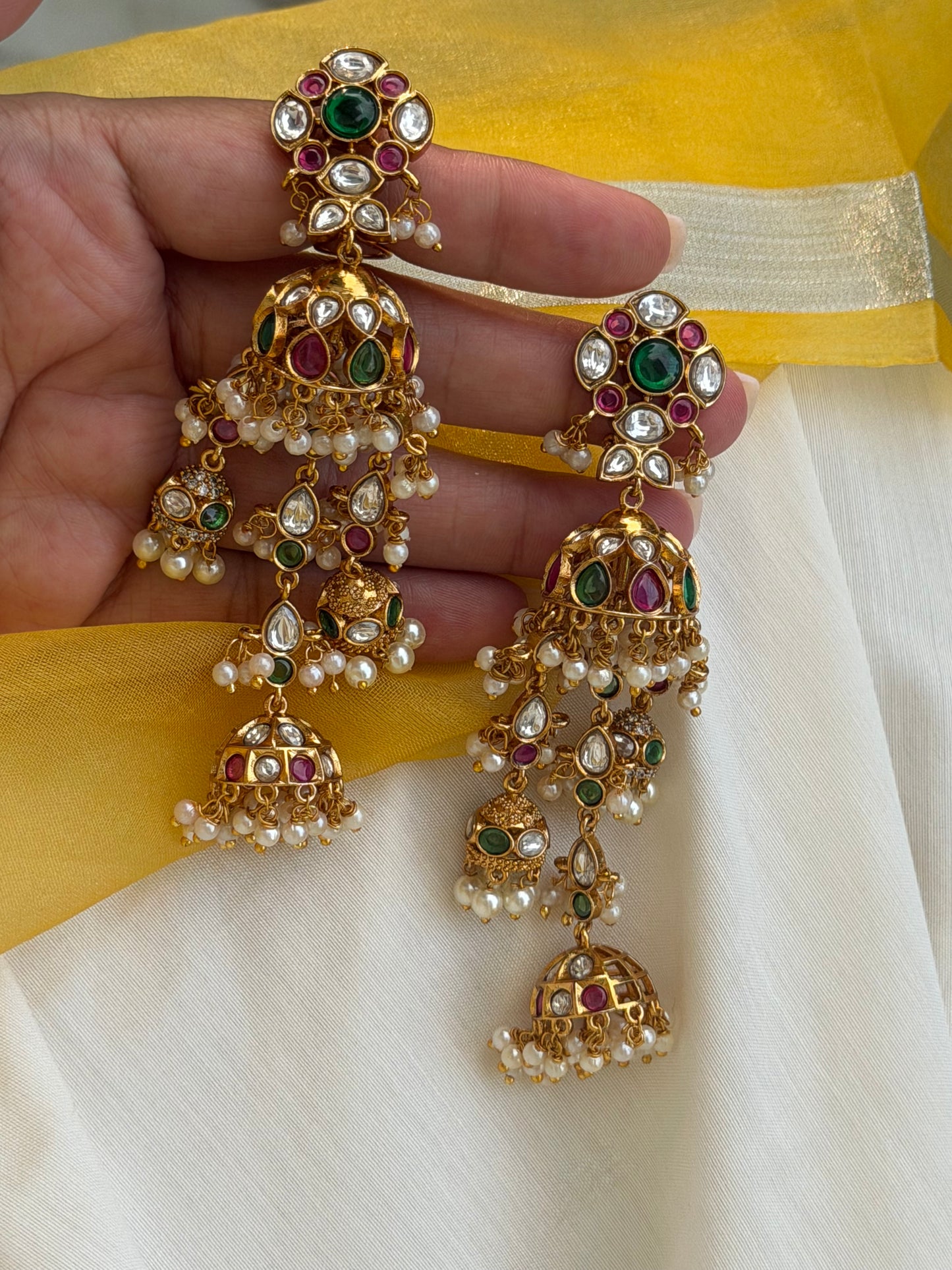 Avatika Kundan Polki Dangler Jhumki Earrings