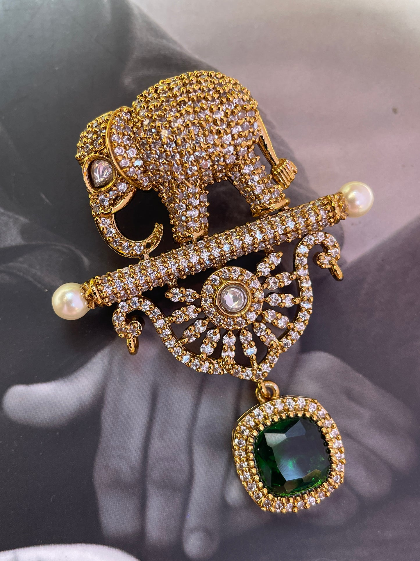 Kartikey Premium AD Men's Brooch – Emerald Green Stones for Wedding & Festive Wear