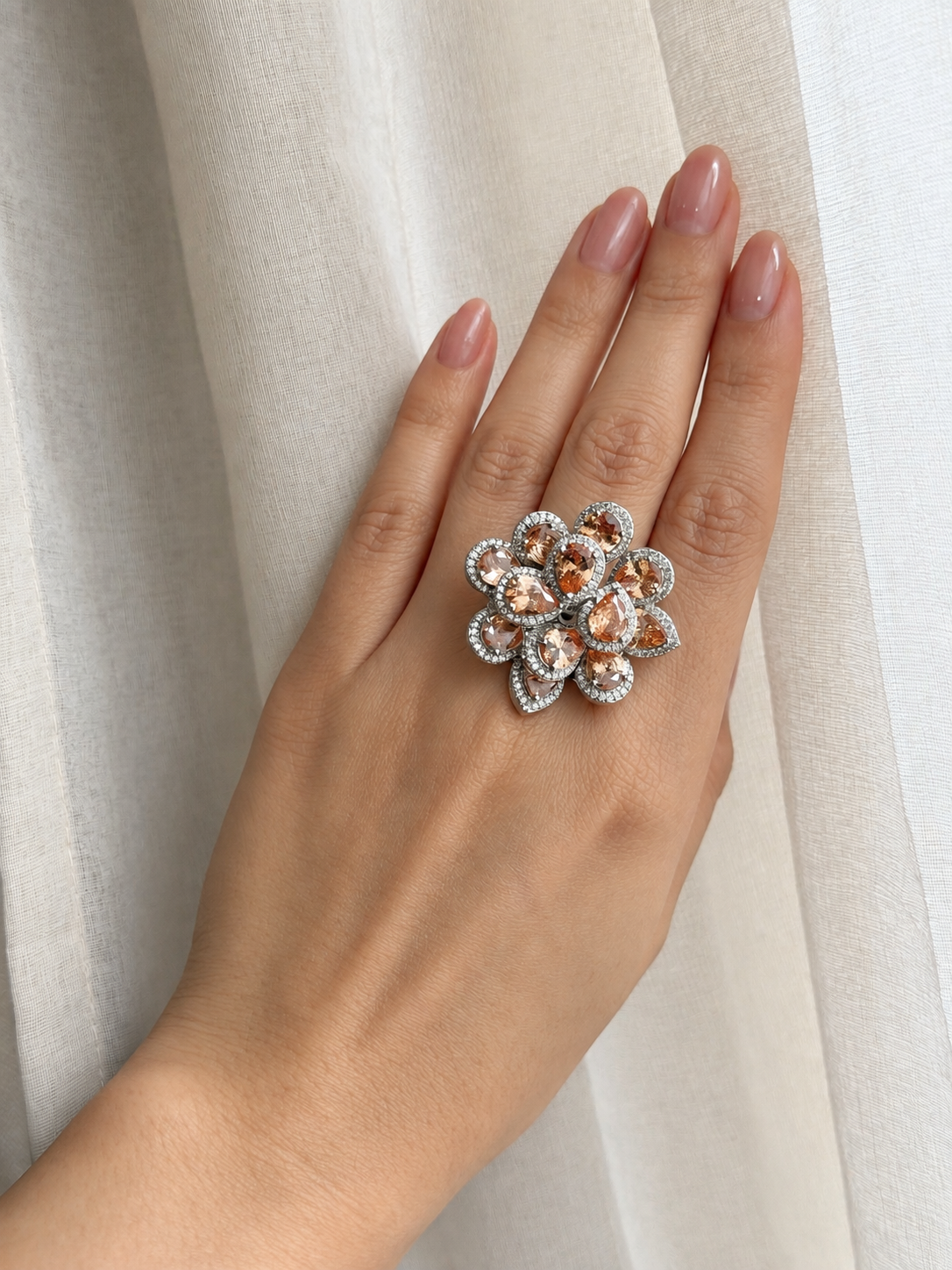 Sanya Imitation Champagne Diamond & Zircon Adjustable Ring