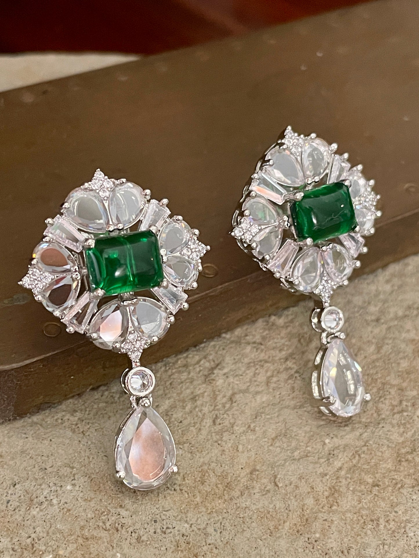 Purvanka Portrait Cut Faux Diamond Dangler Earrings