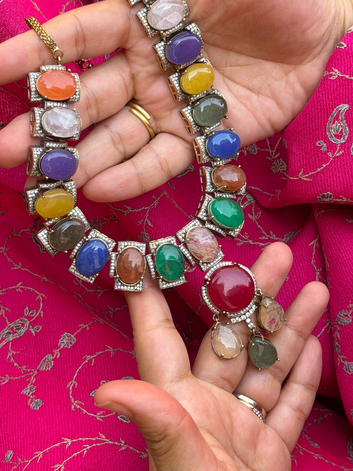 Manya Navratan Doublet Stone Necklace Set