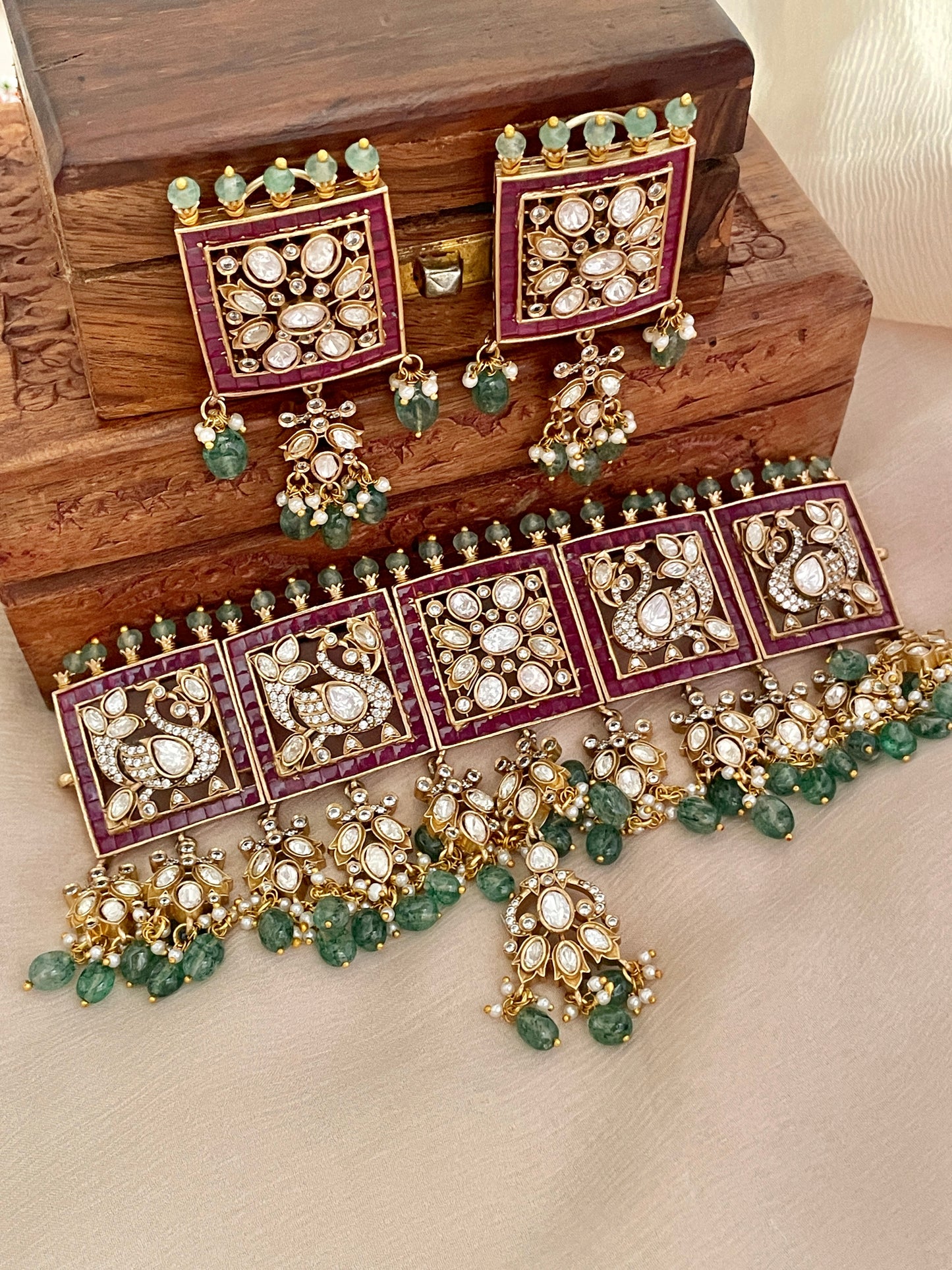 Raas Ruby Emerald Choker Necklace Set- Made to Order