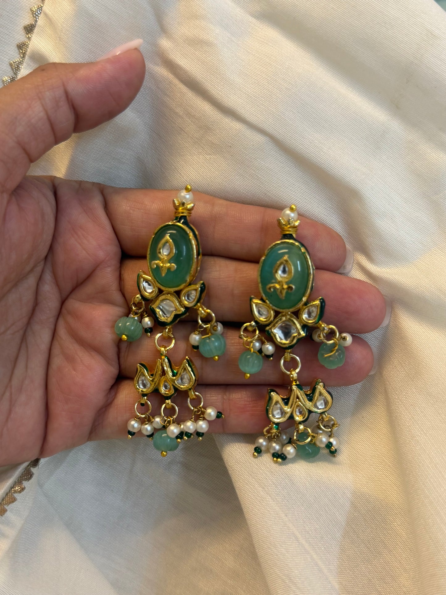 Aruna Green Kundan Earrings