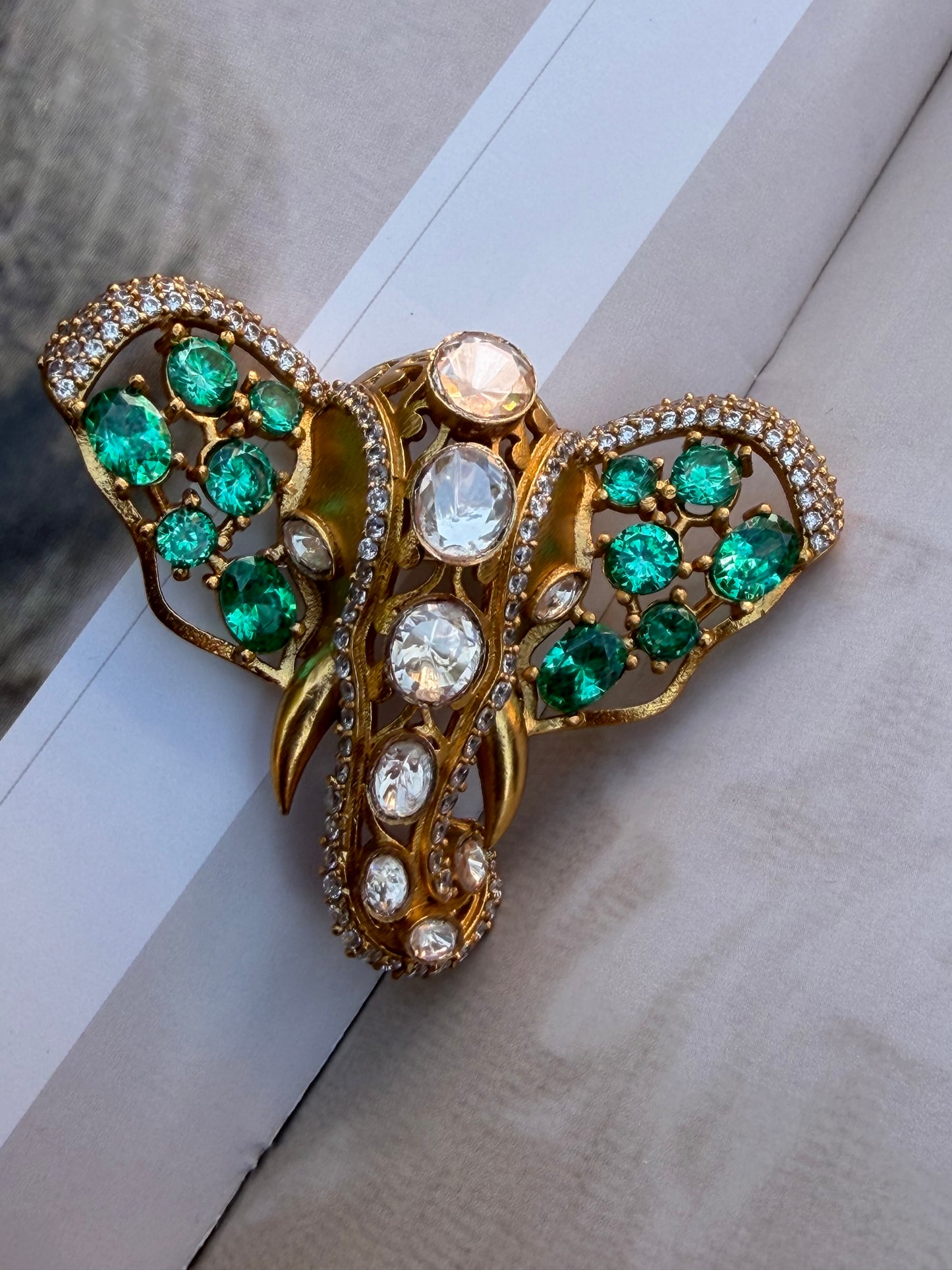 Ganesha Green Brooch