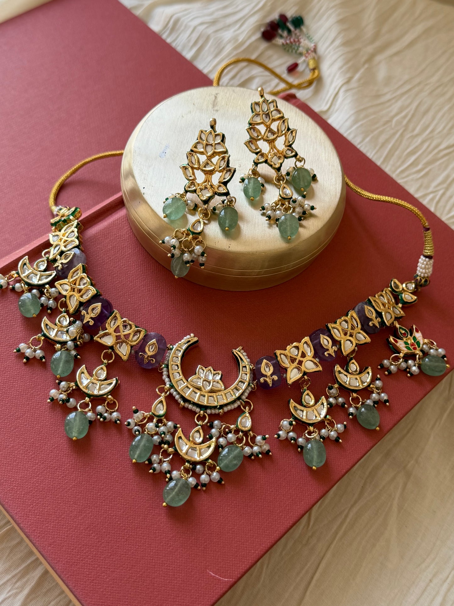 Radha Kundan Amethyst Choker Necklace Set