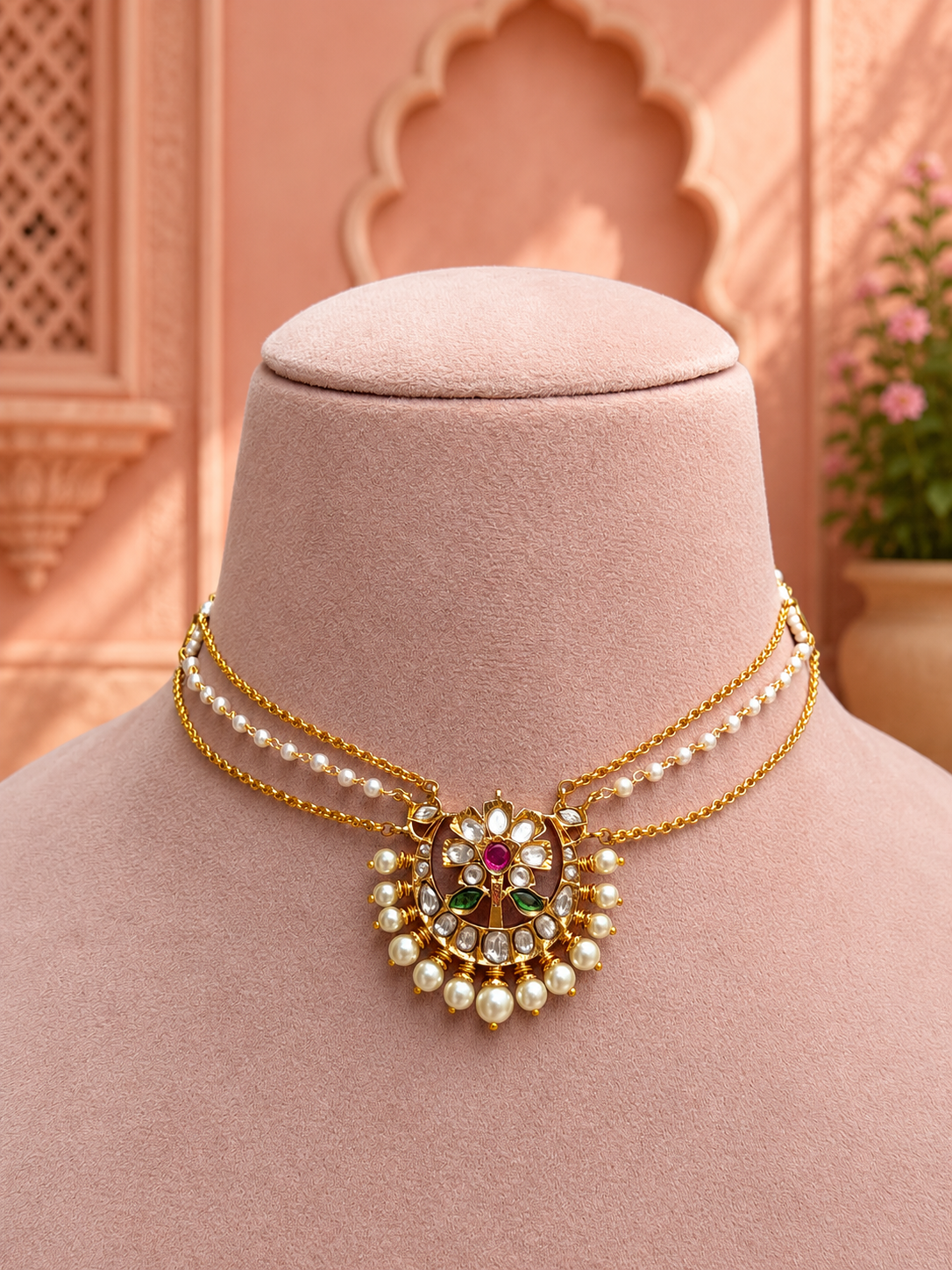 Ujawala Ruby Kundan Light Choker Necklace for Women for Festive and Bridal Wear