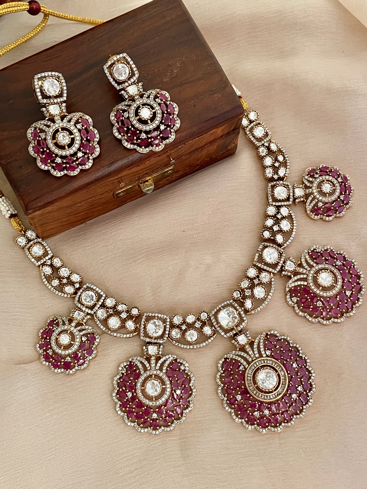 Lasya Ruby Pankhi Necklace Set- Made to Order