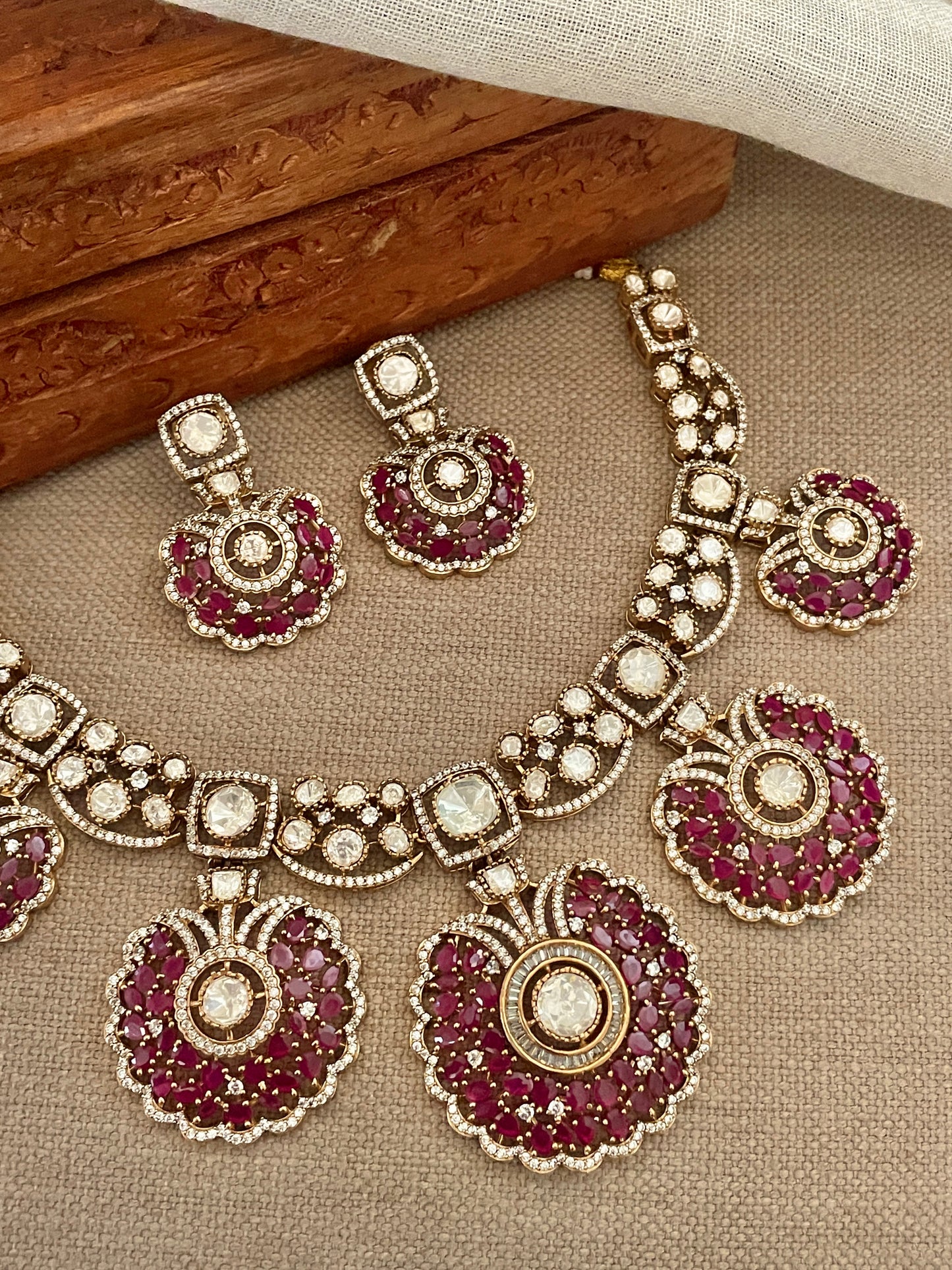 Lasya Ruby Pankhi Necklace Set- Made to Order