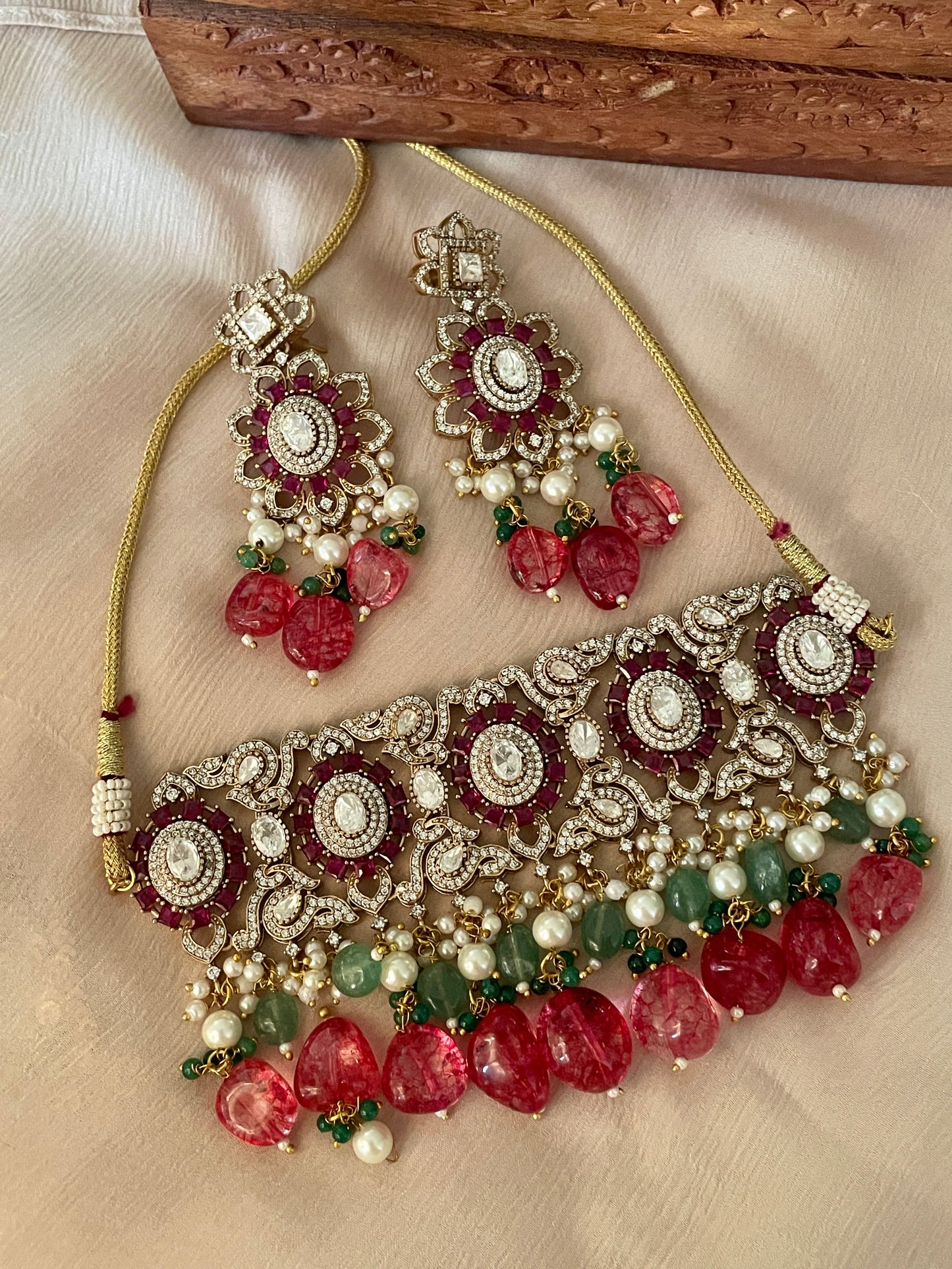 Aadrika Ruby Choker Necklace Set