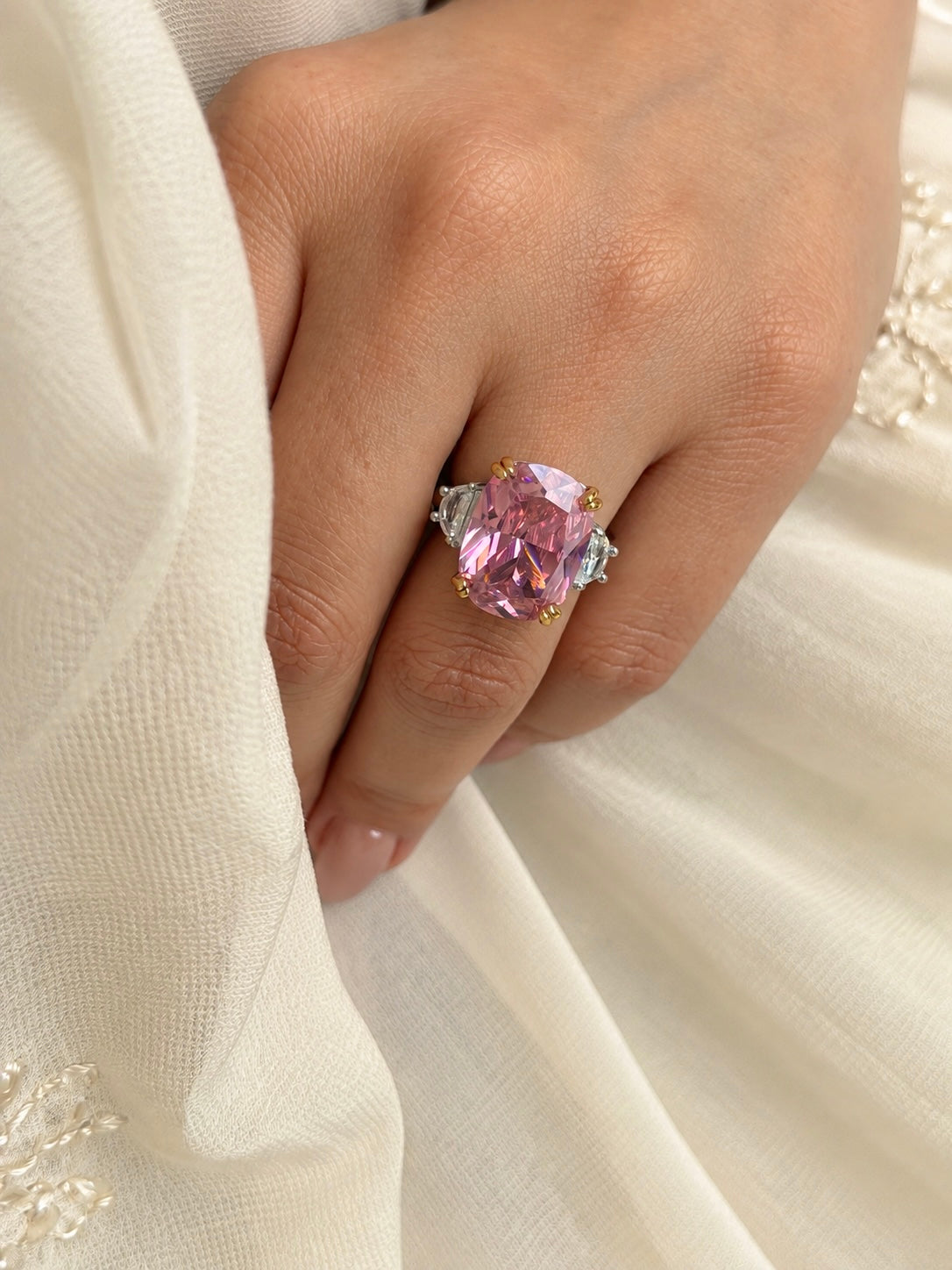 Elizabeth Pink Diamond Zircon Statement Adjustable Ring