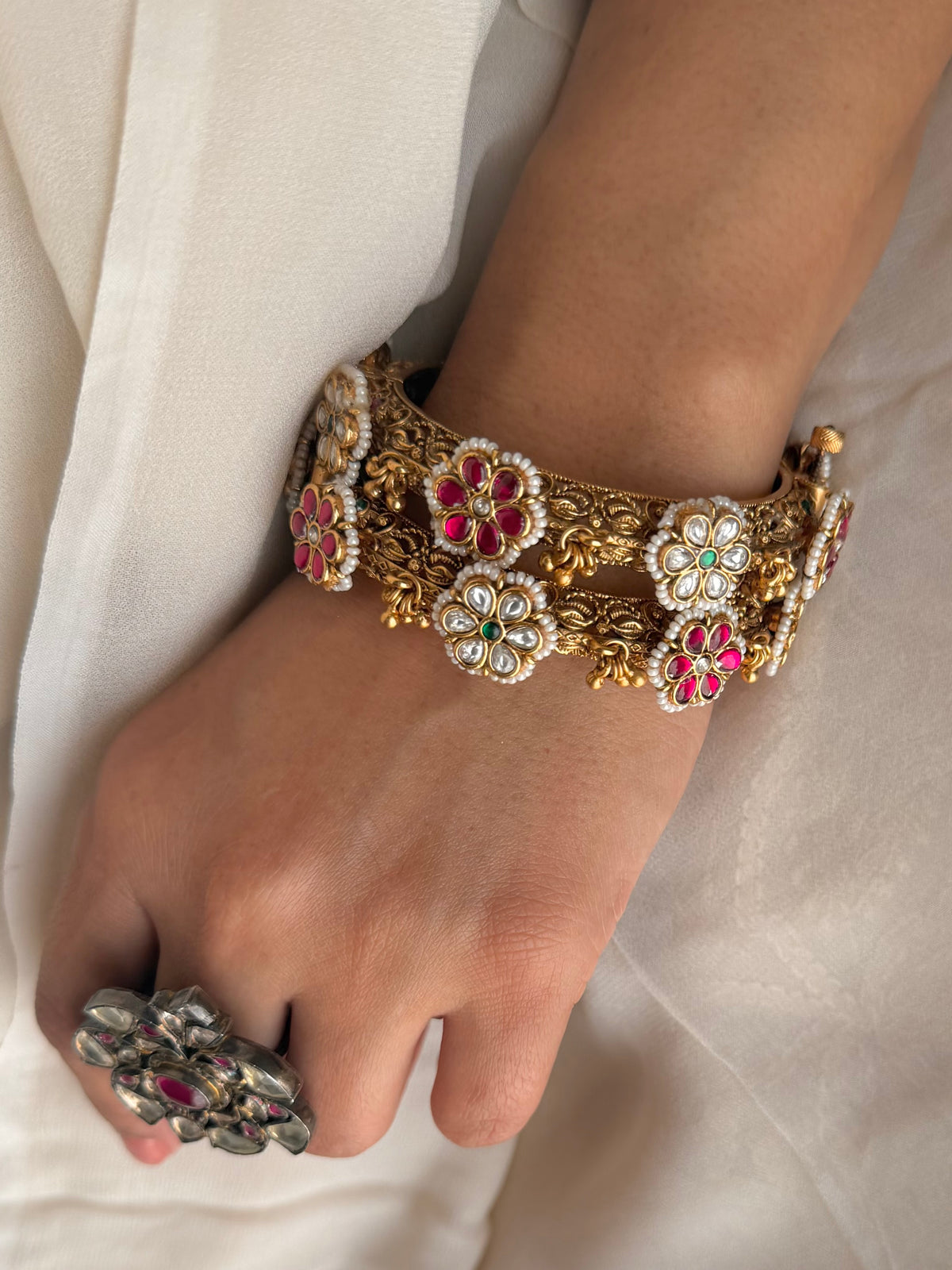 Naina Antique Temple Ghokhru Bangle Set- Gold Plated