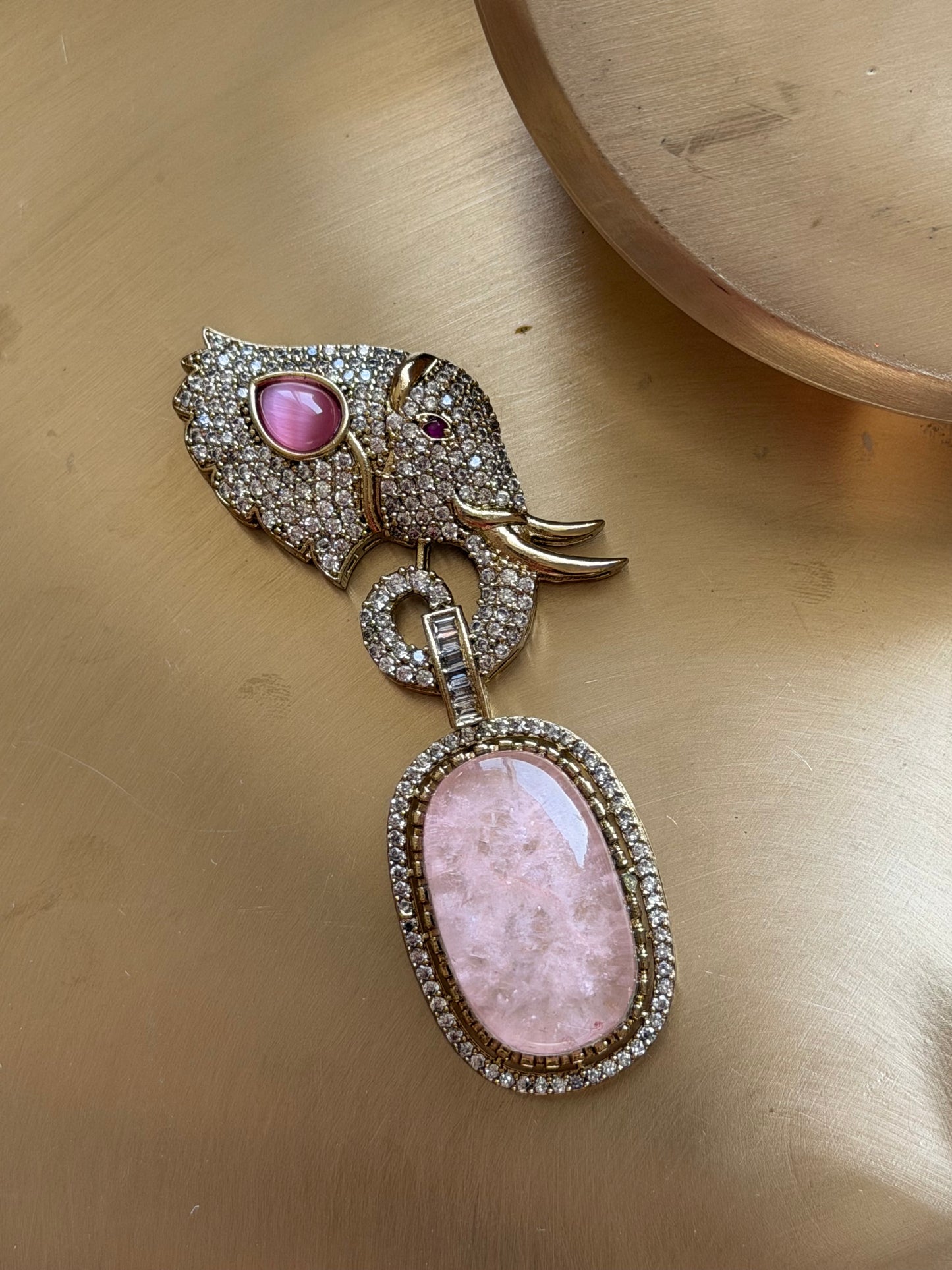 Pink Elephant Mens Brooch- Premium AD for Wedding and Festive Wear