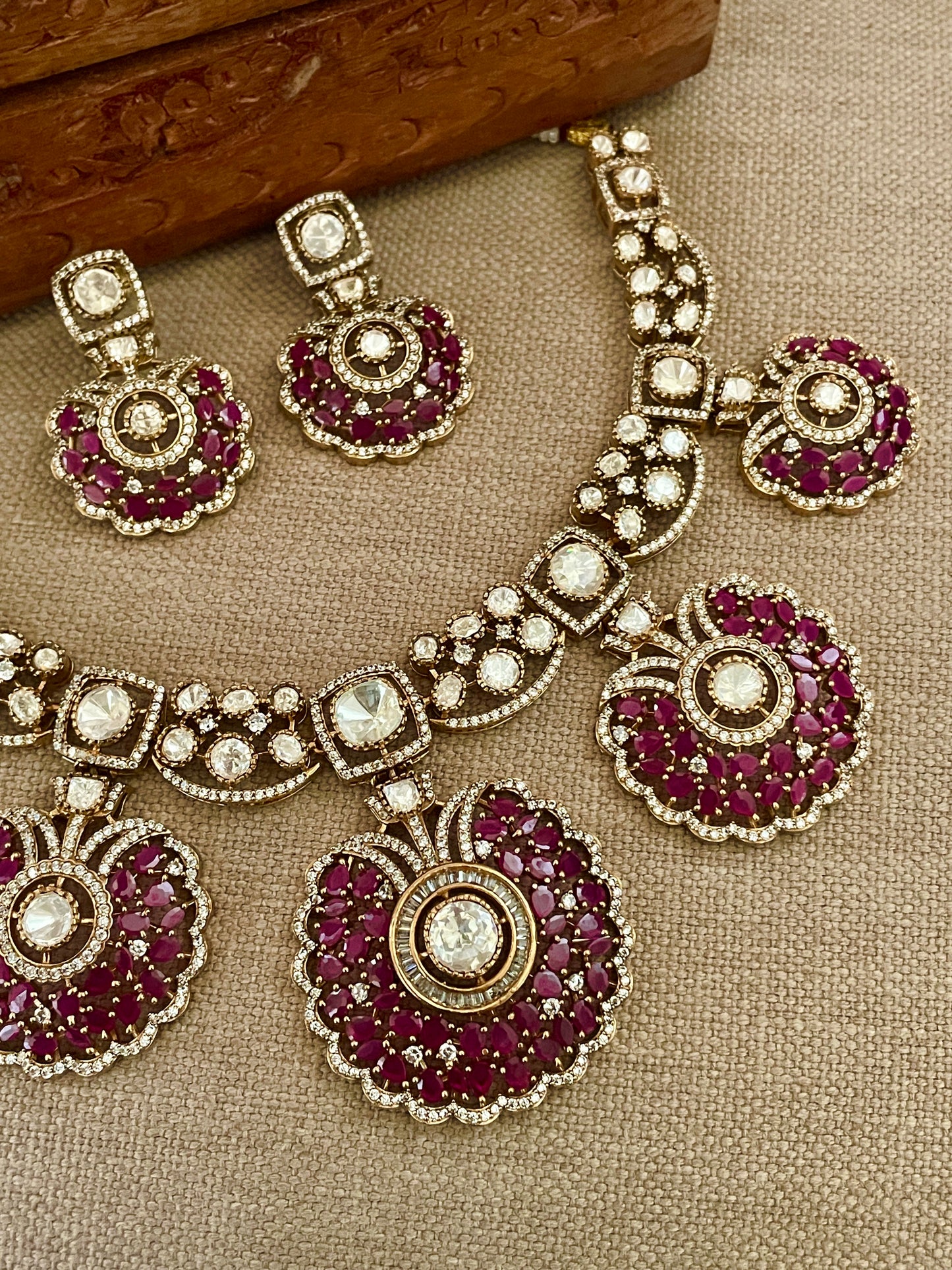 Lasya Ruby Pankhi Necklace Set- Made to Order