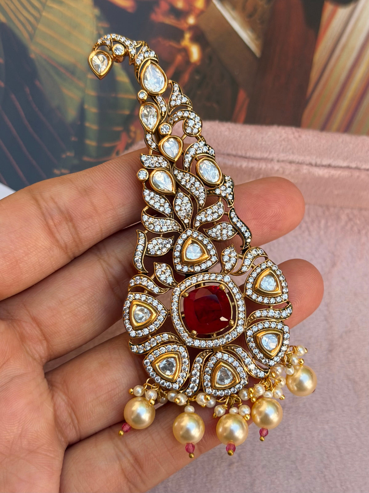 Aryan Ruby Red Polki Kalgi