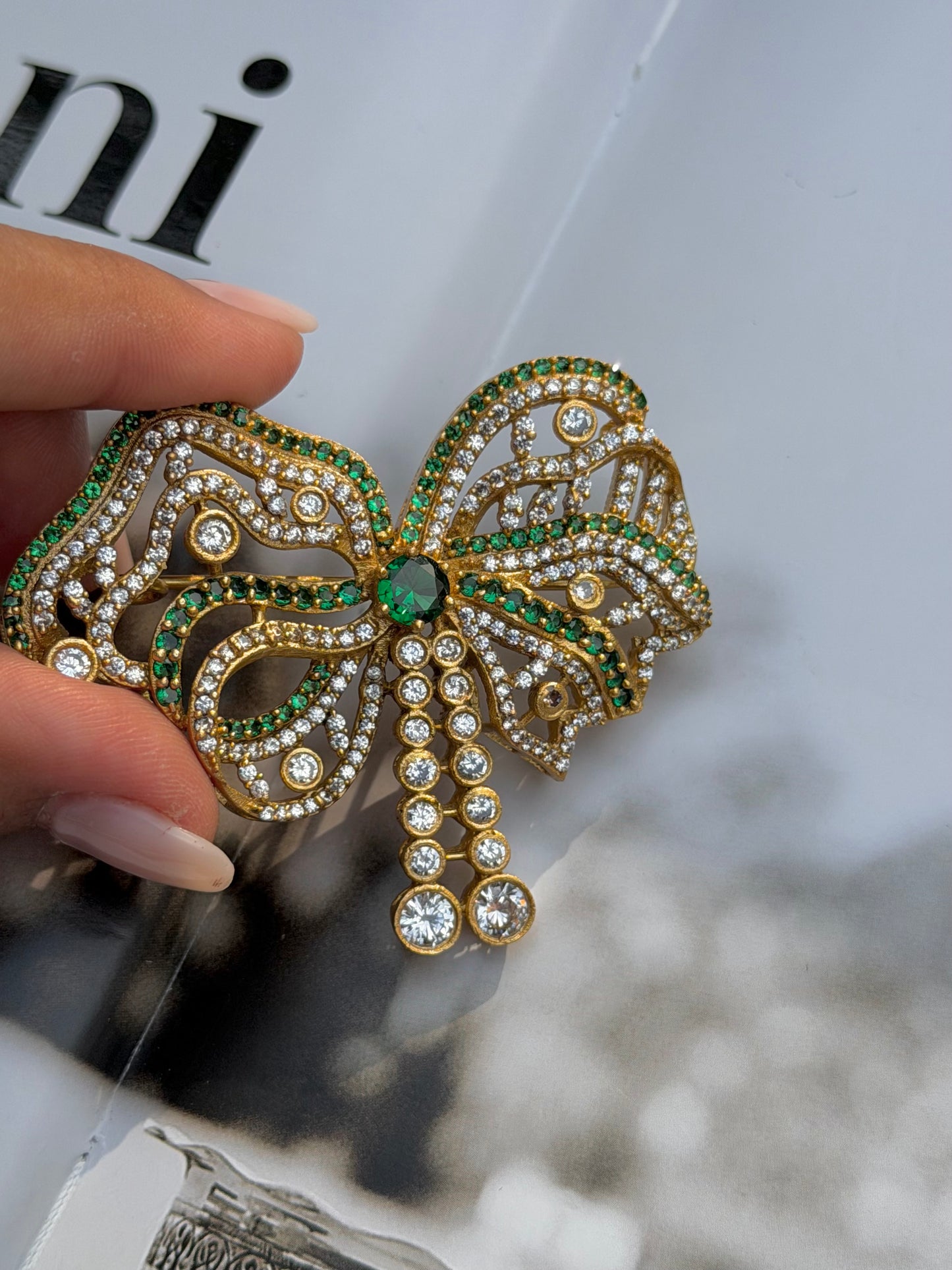 Birmingham Bow Victorian Brooch- Green Ribbon