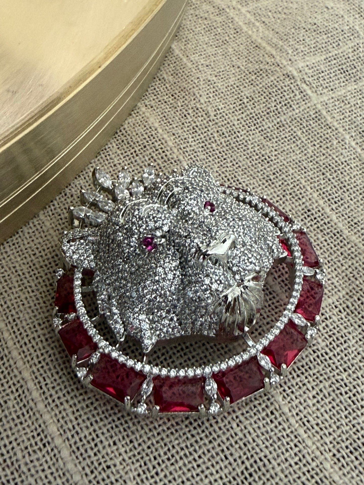 Ruby Lion Emblem Brooch with Magnetic closure