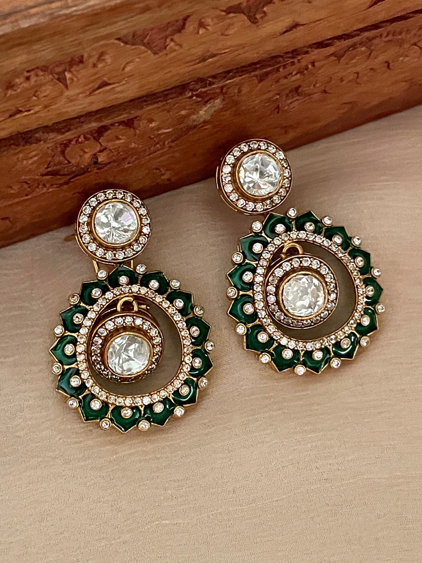 Quessa Green Enamel Polki Earrings