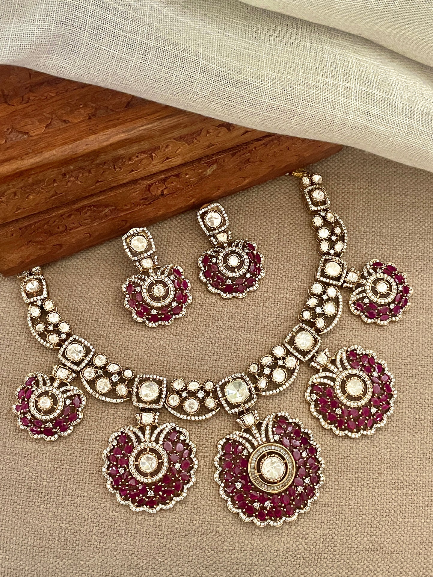Lasya Ruby Pankhi Necklace Set- Made to Order