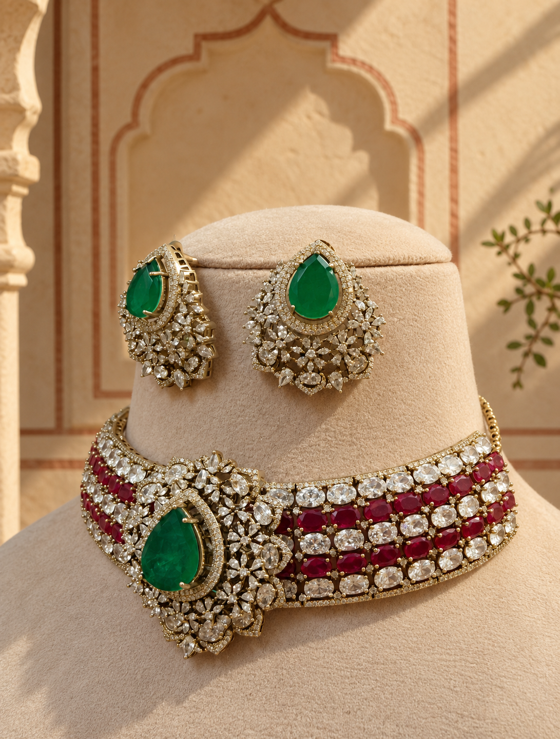 Raasha American Diamond Necklace Set for women for weddings and festive wear