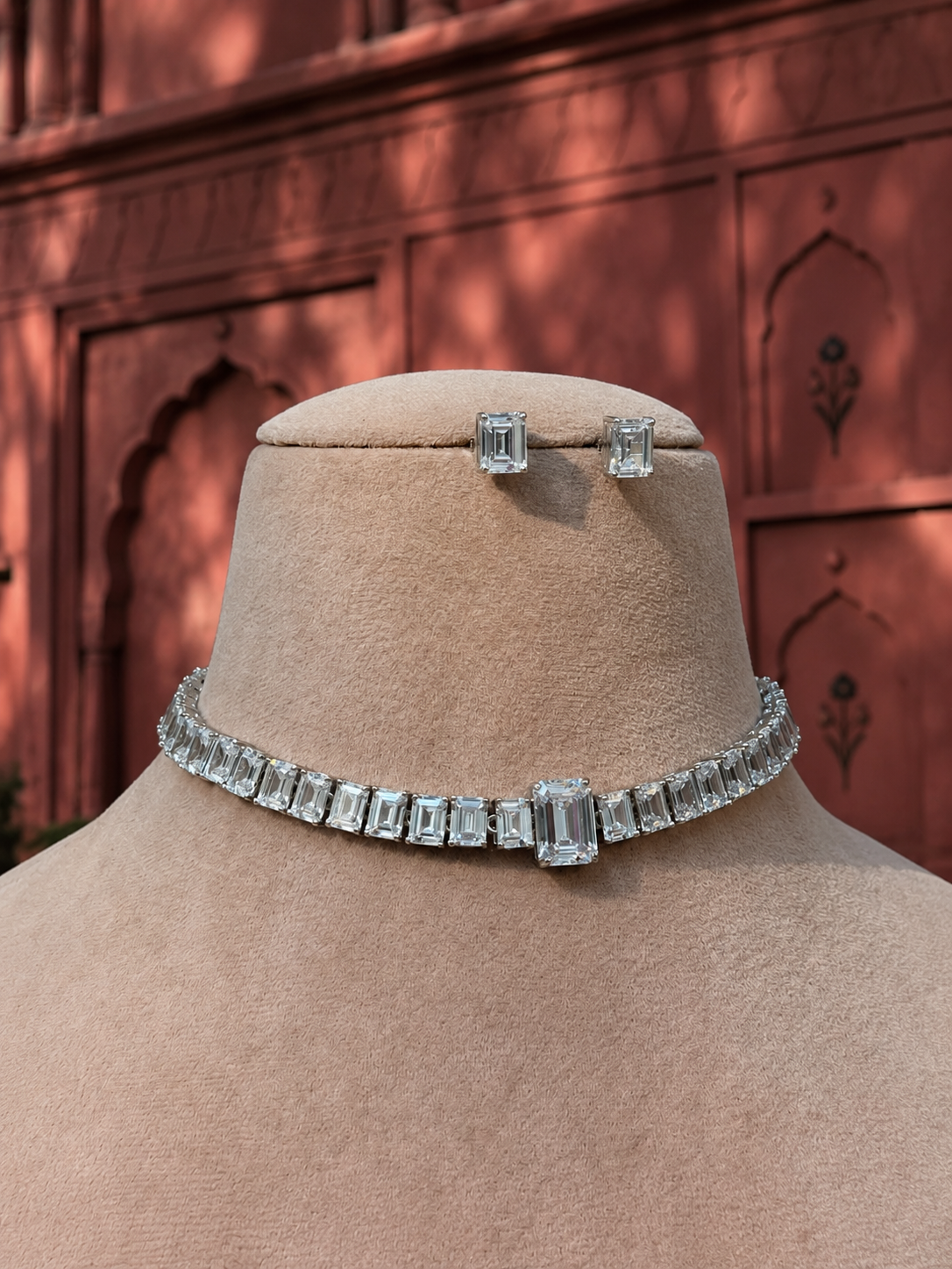 Alia Minimal Diamond Choker American Diamond Choker Necklace Set for Women for Festive and Wedding Wear