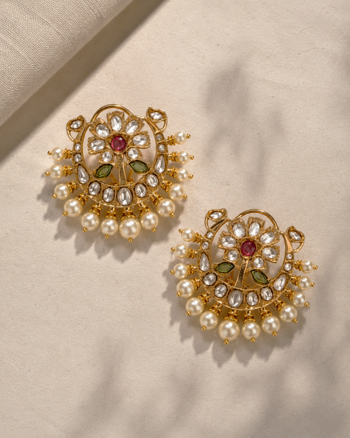 Kanchi Floral Kundan Statement Stud Earrings for Women