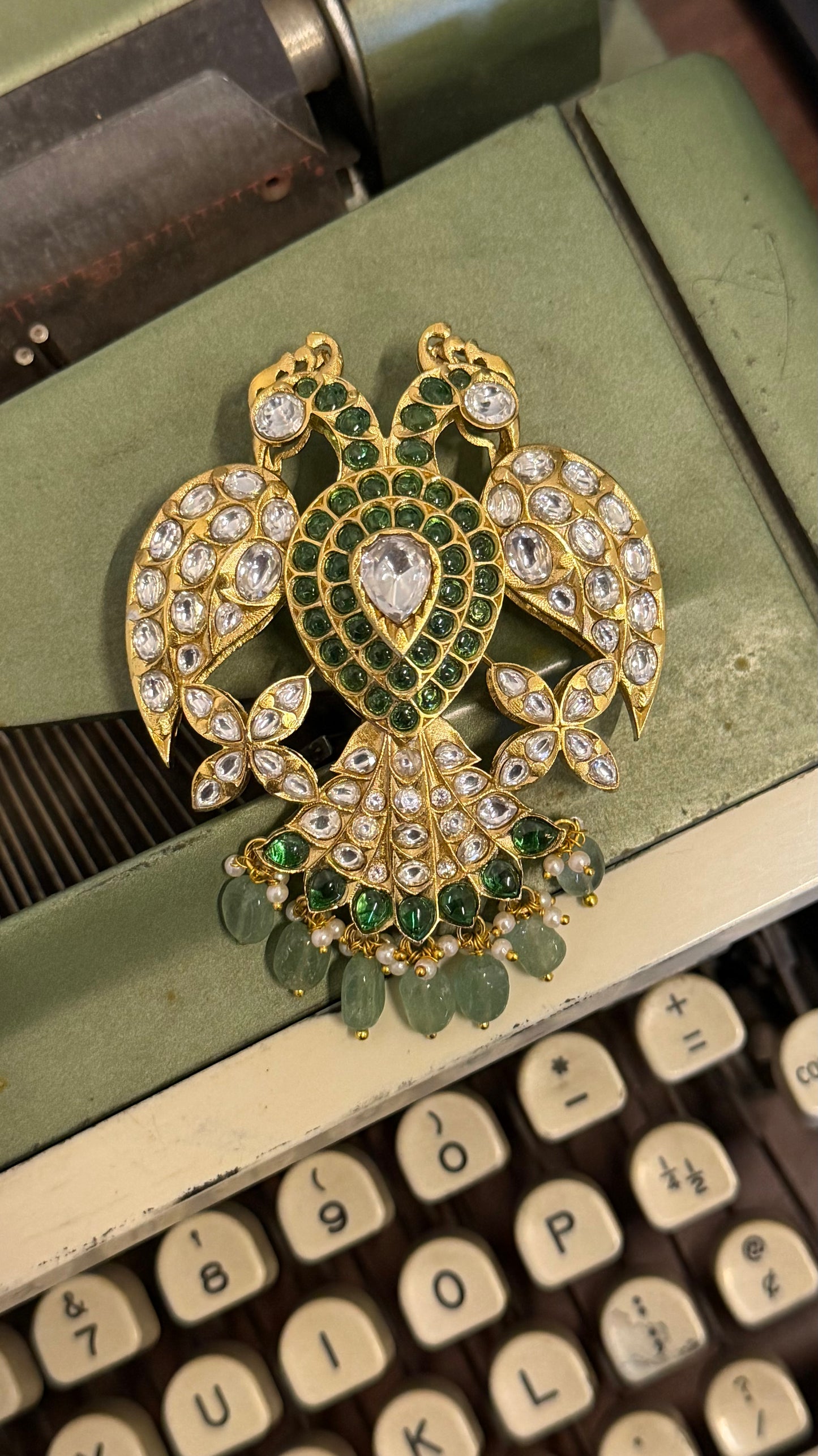 Rajhans Green Polki Brooch