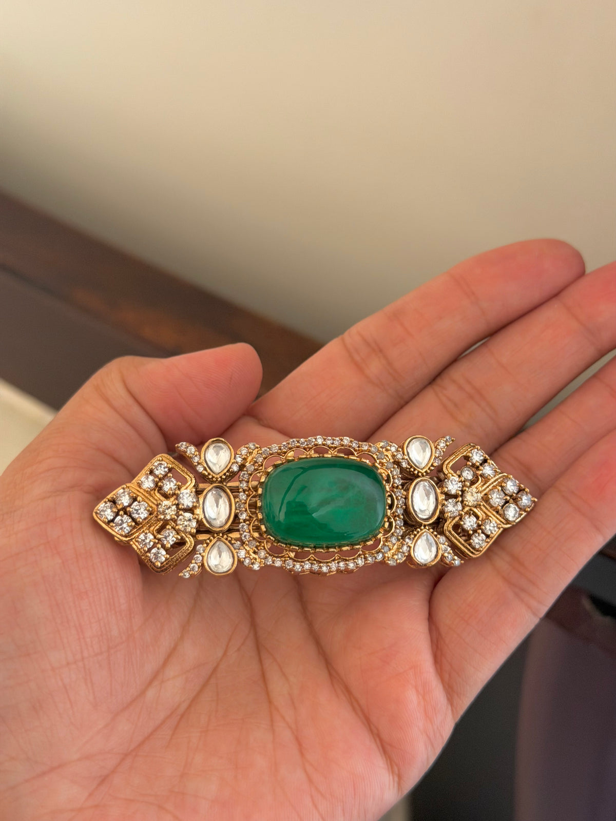 Milaap Emerald Green Kundan Polki Hairclip