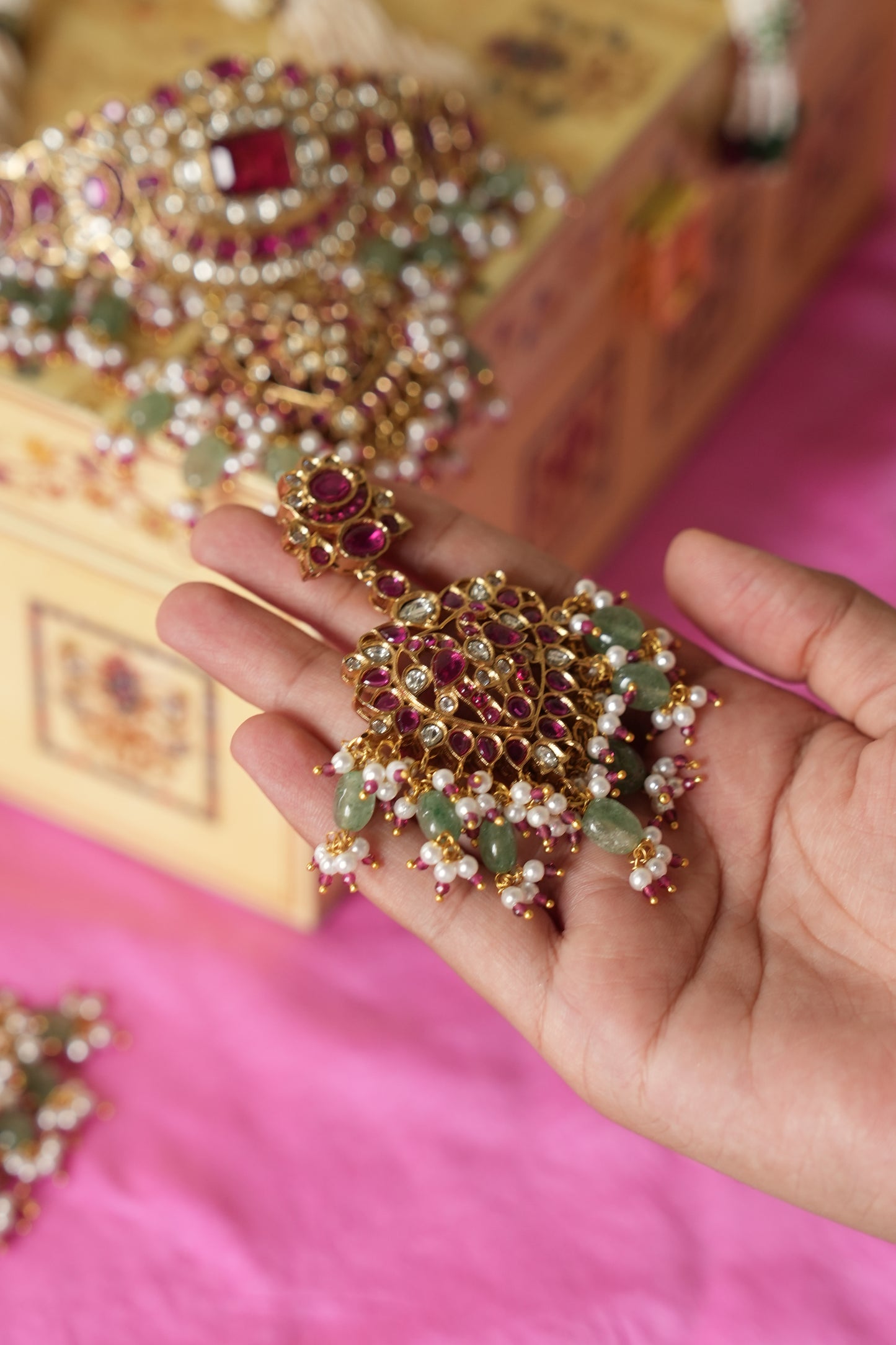 Pre Order - Kalpana Ruby and Emerald Polki Choker Set