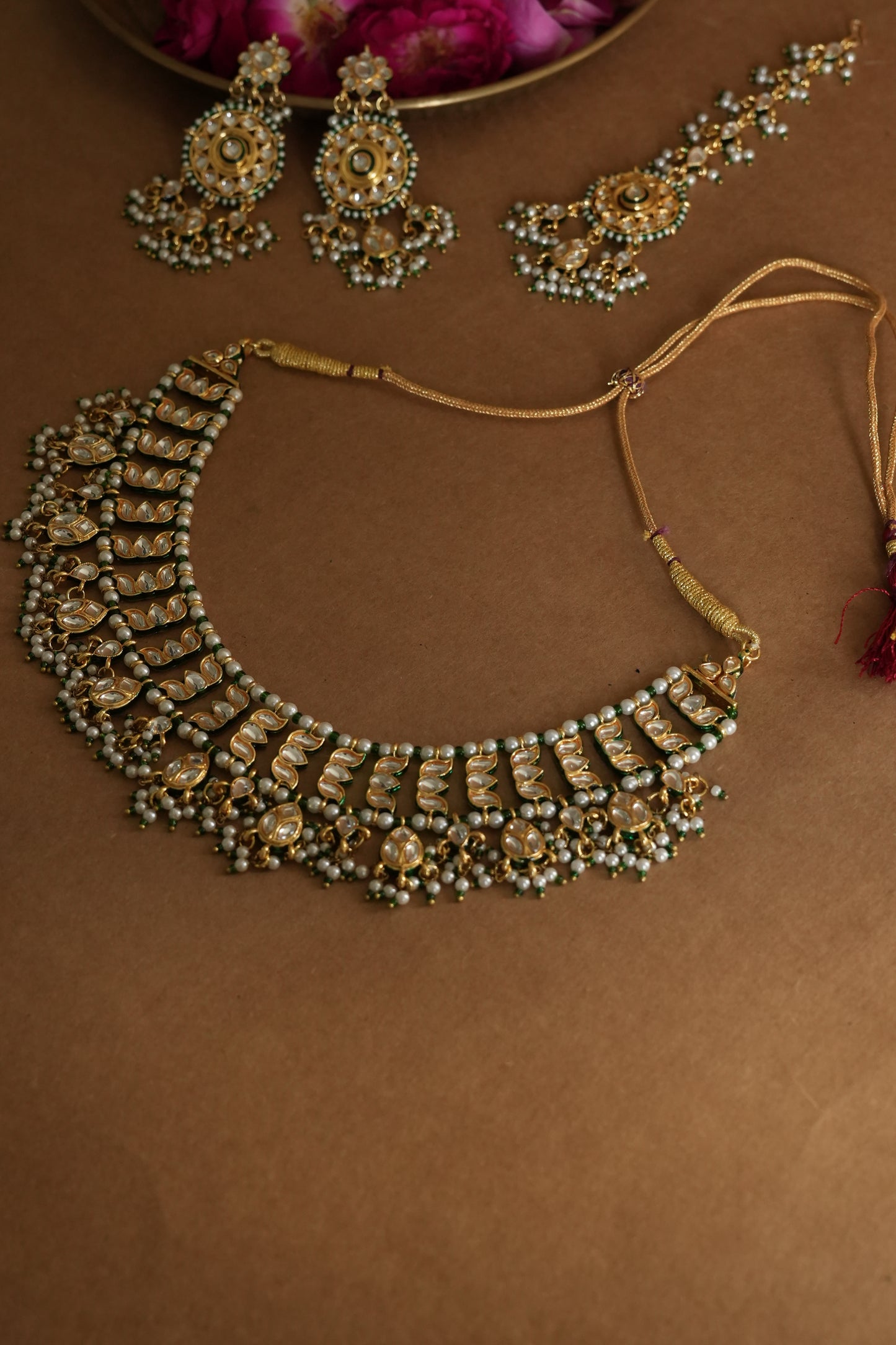 Vasant Kundan Necklace with Earrings and Maangtikka