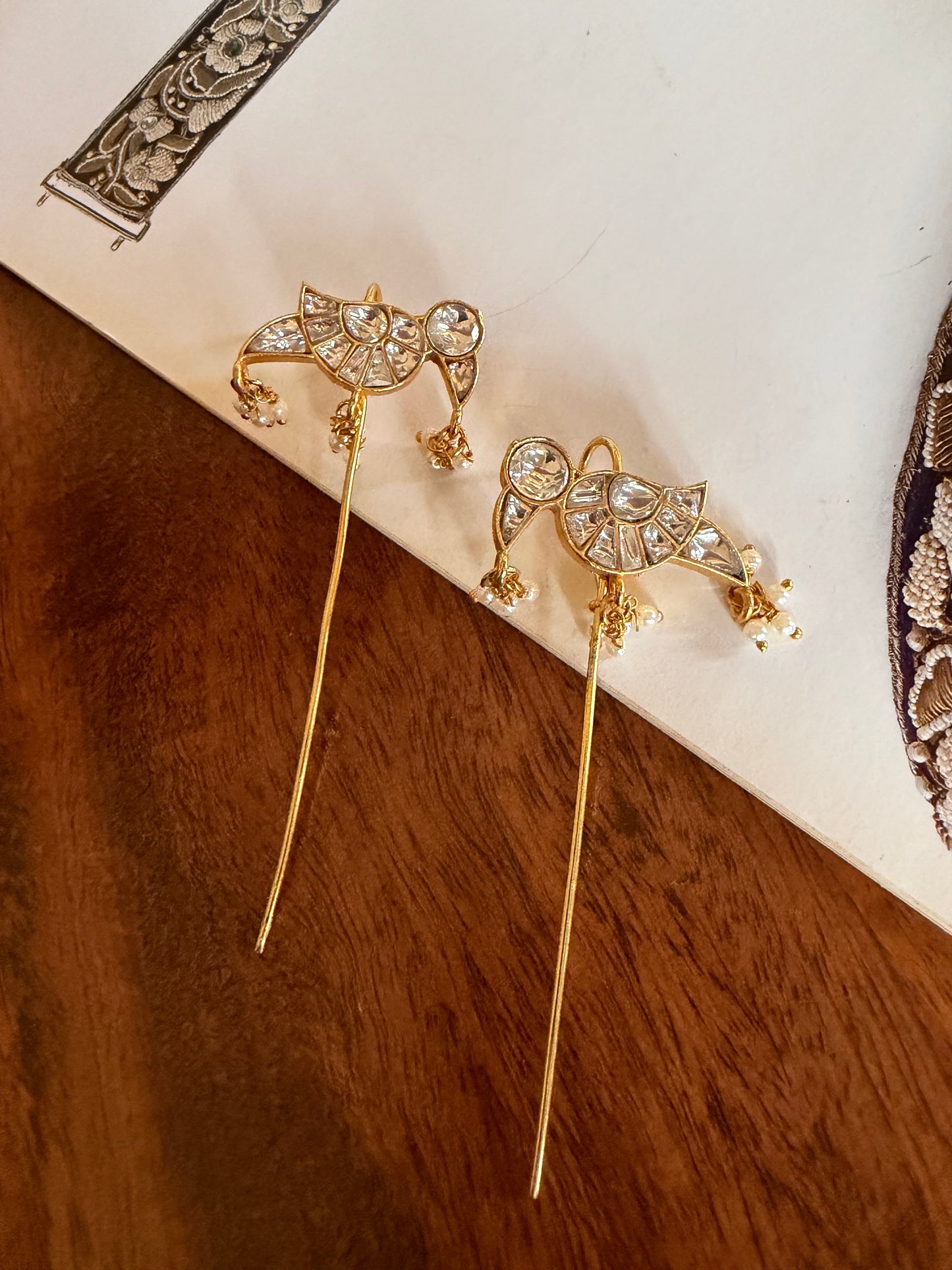 Aplana Bird Polki White Earrings