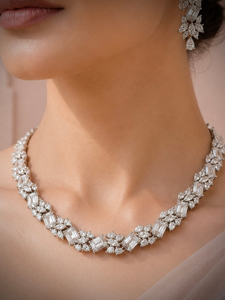 Baria American Diamond Necklace Set for Women for Festive and Wedding Wear