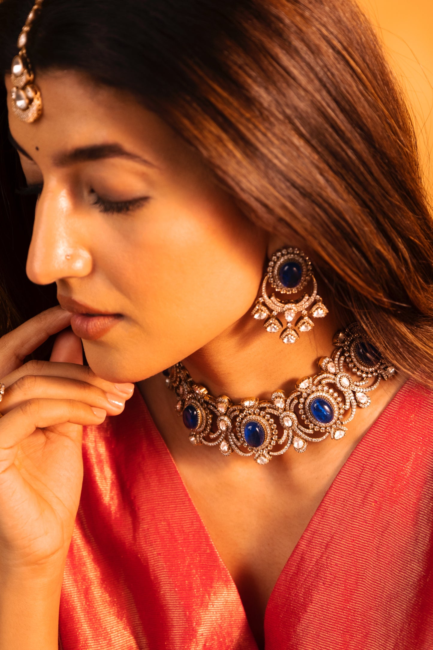 Pre Order- Ashita Choker Sapphire Necklace Set