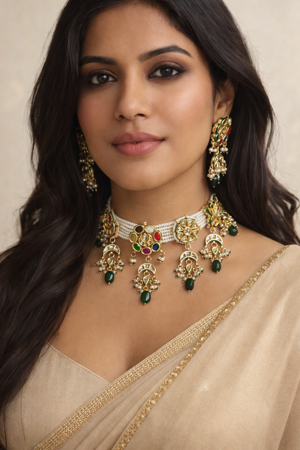 Udaipur Polki Navratna Choker Necklace Set
