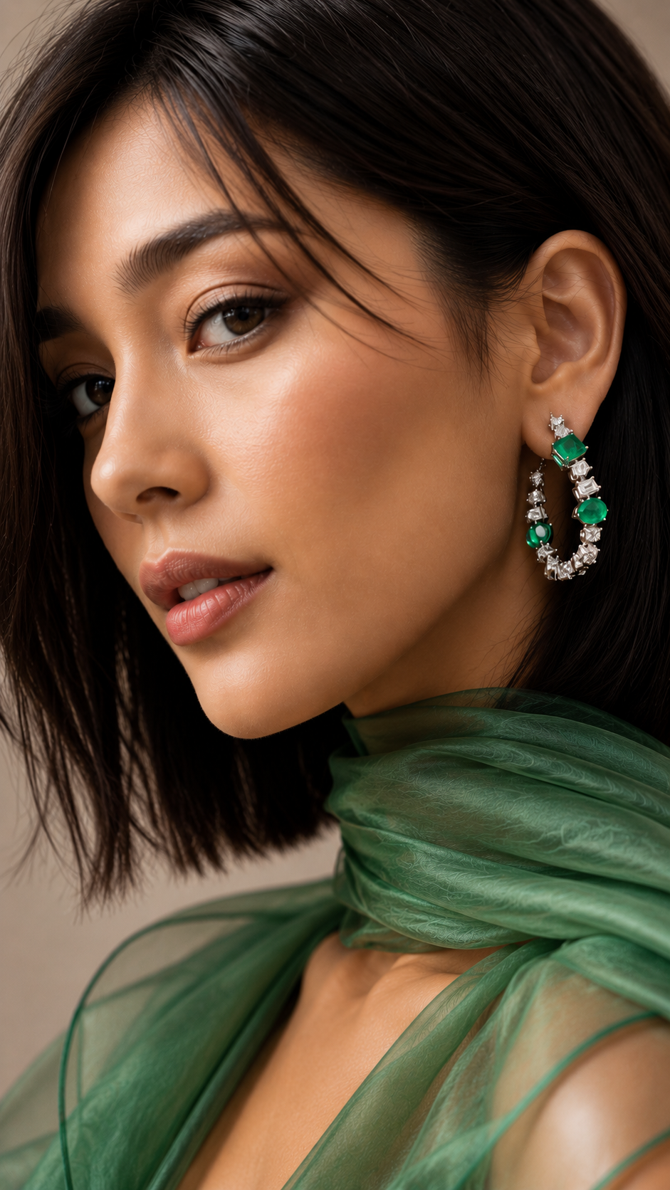 Emerald Diamond Hoops