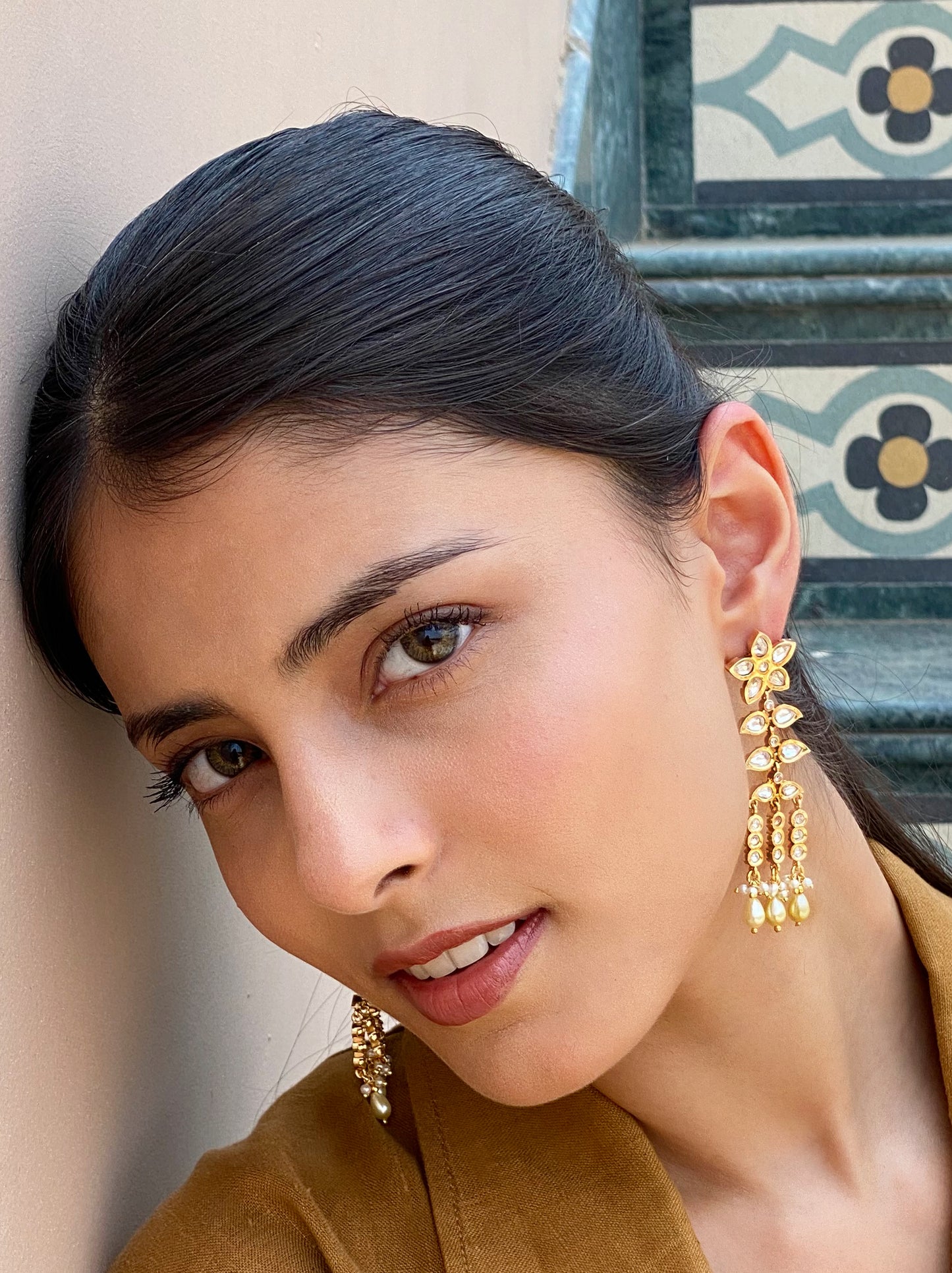 Aaliya Kundan Gold Finish Floral Earrings