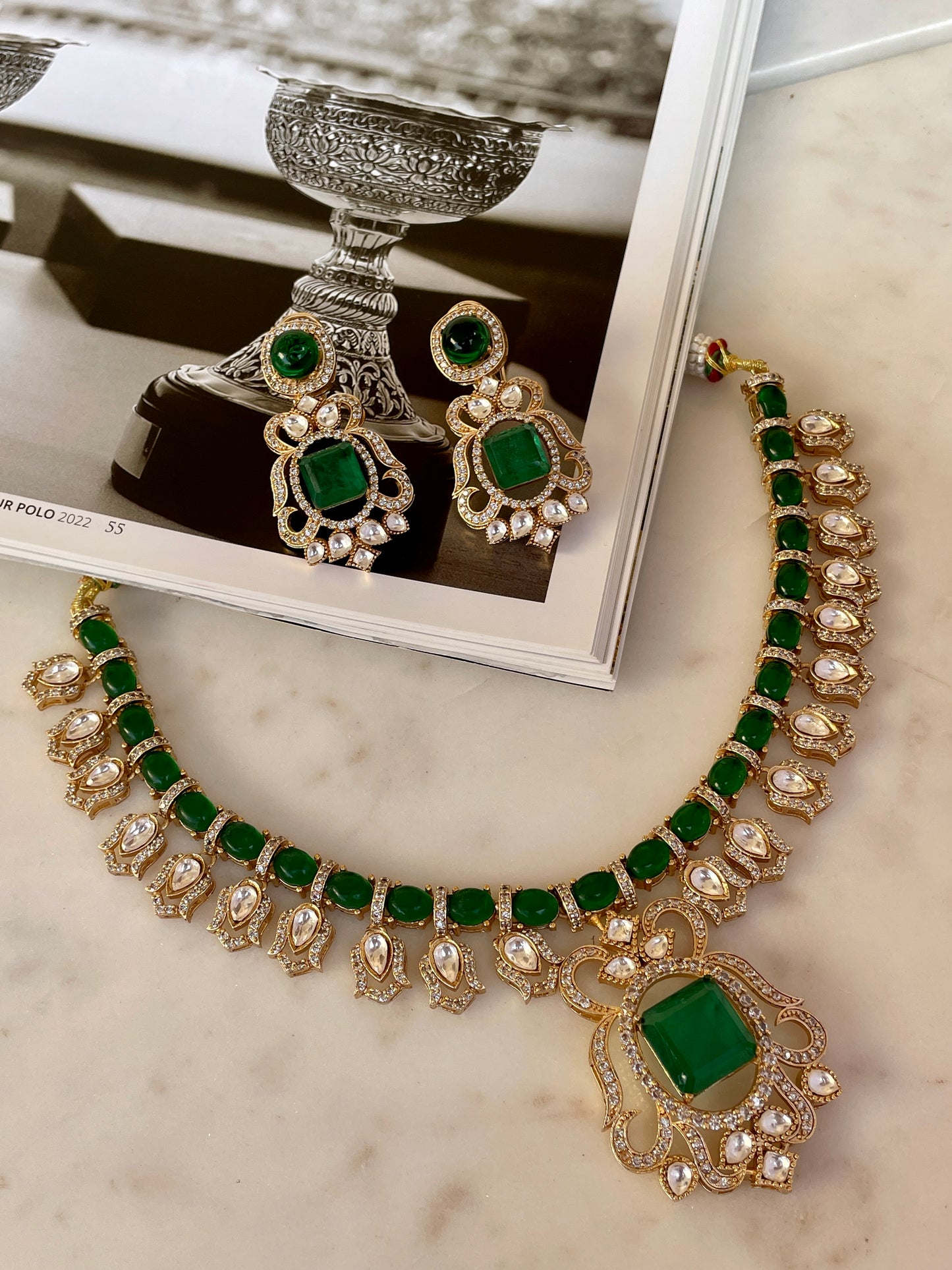 Pre Order- Yuvika Emerald Necklace Set