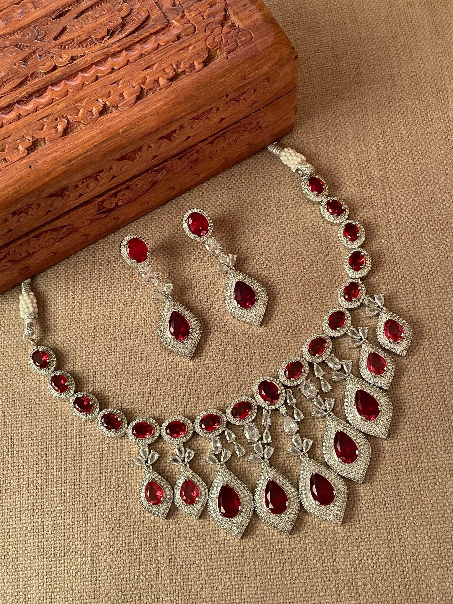Zariin Ruby Zircon Necklace Set