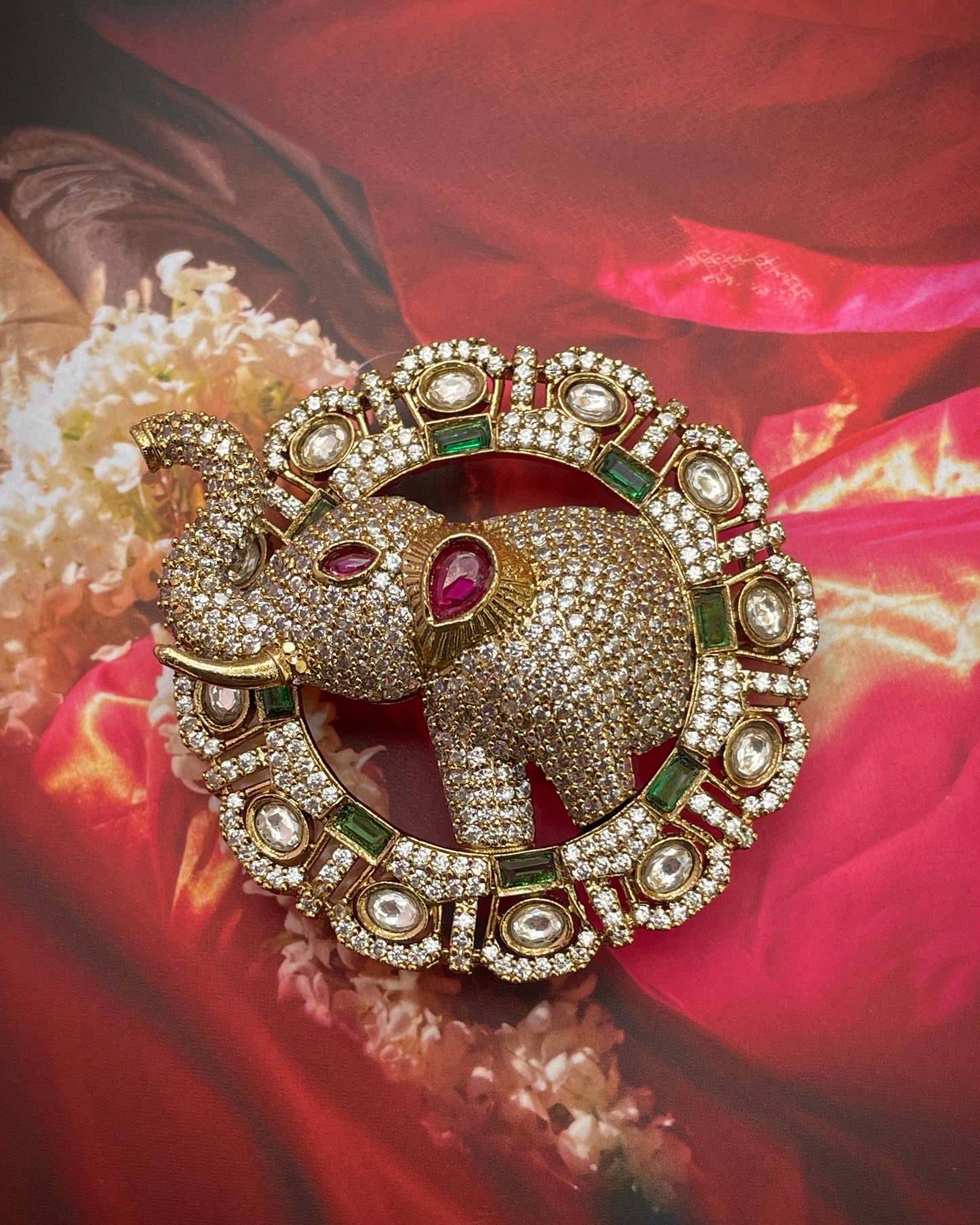 Gajraj Emerald Zircon Brooch