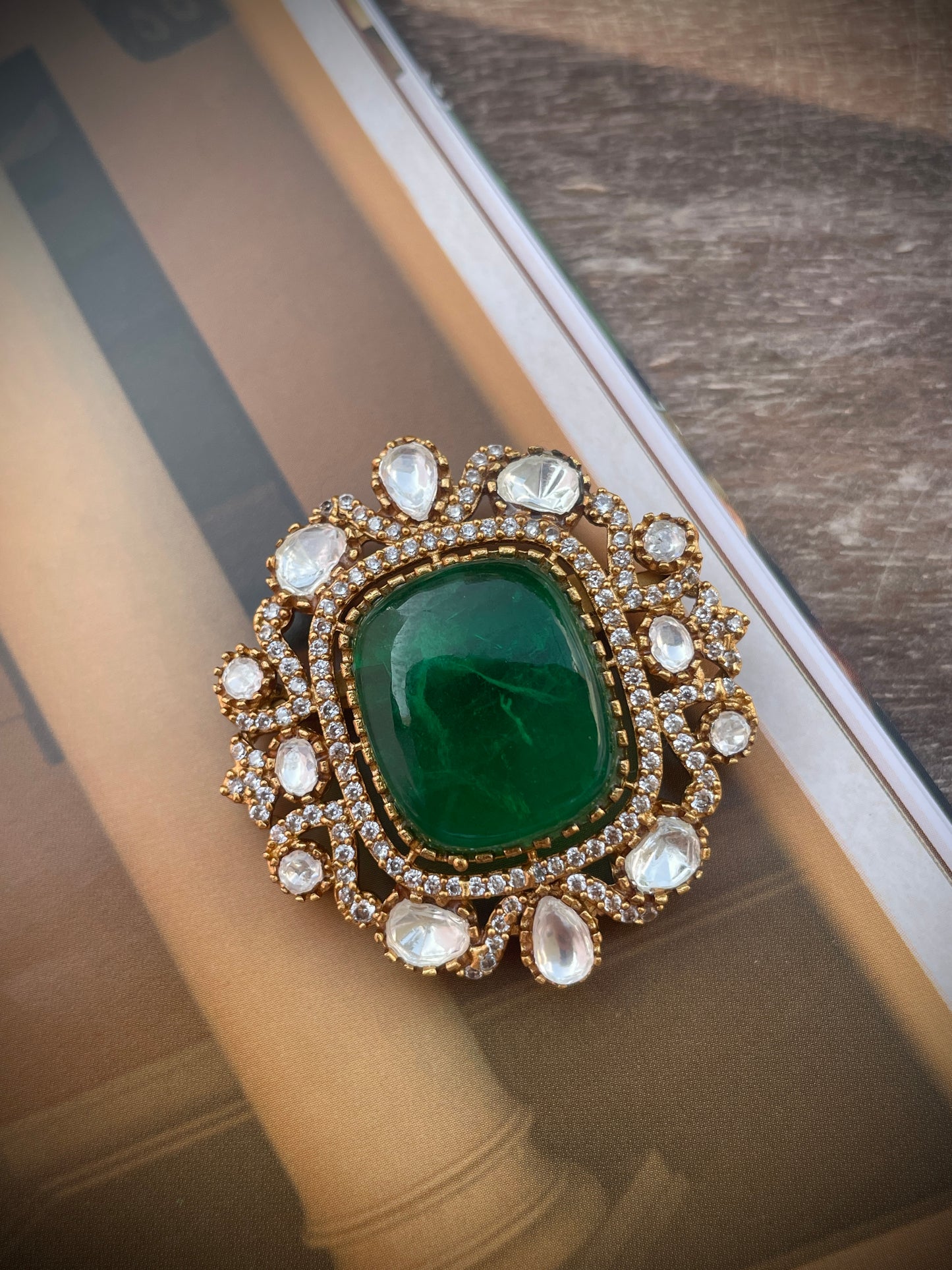 Arjun Emerald Polki Brooch