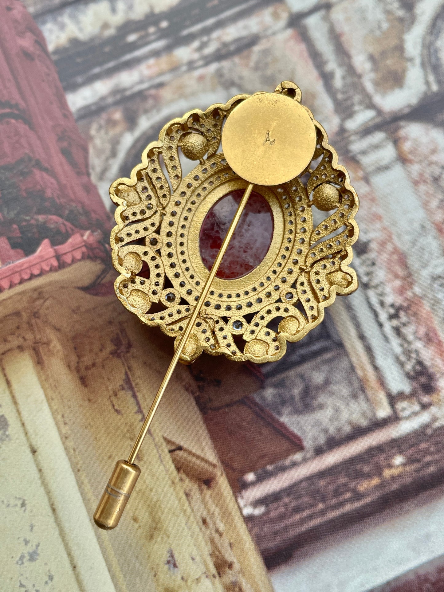 Dhwaj Ruby and Zircon Lapel Pin