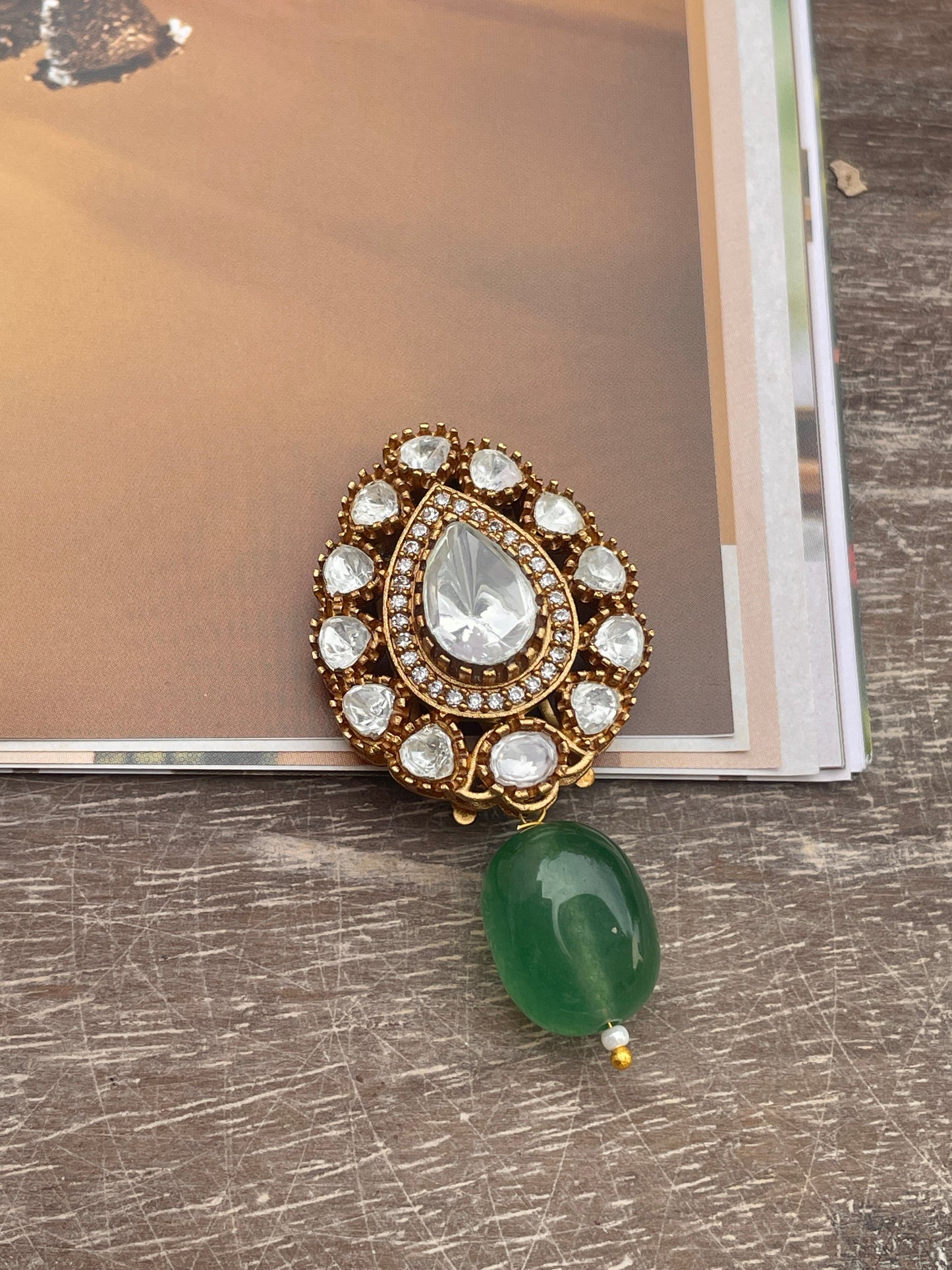 Shreen Polki and Emerald Hair Clip