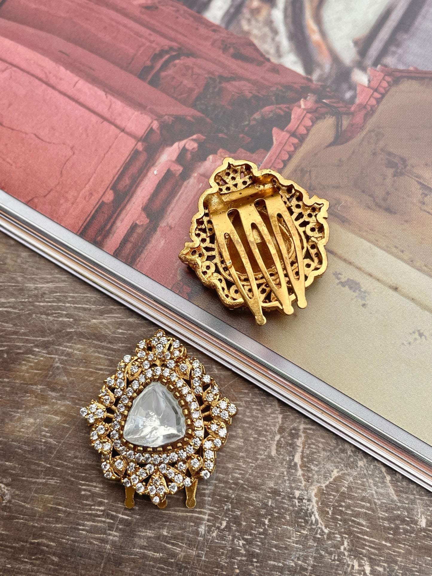 Mehra Polki and Zircon Hair Clip Set of 2