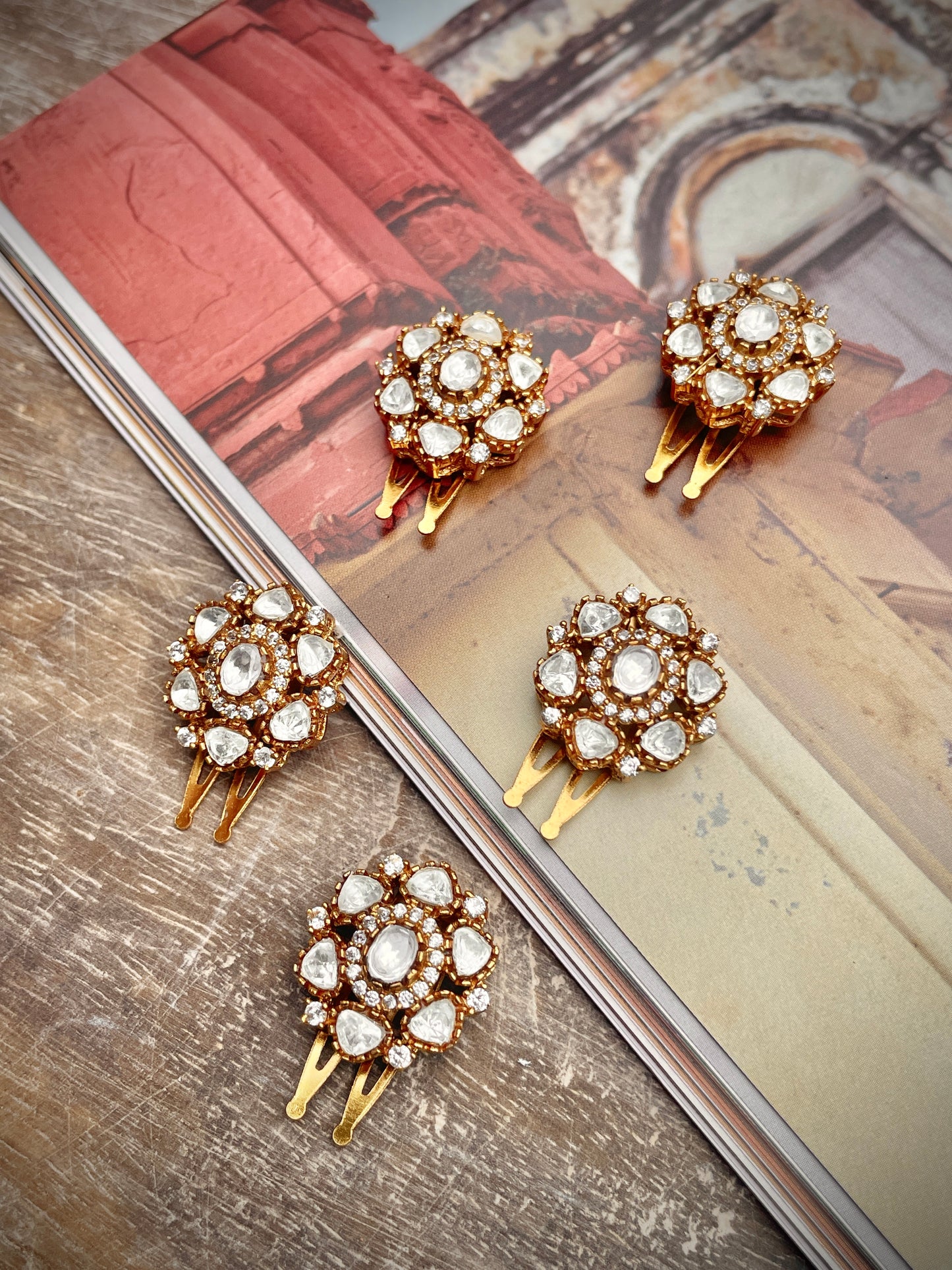 Mehira Polki and Zircon Hair Clip Set of 5