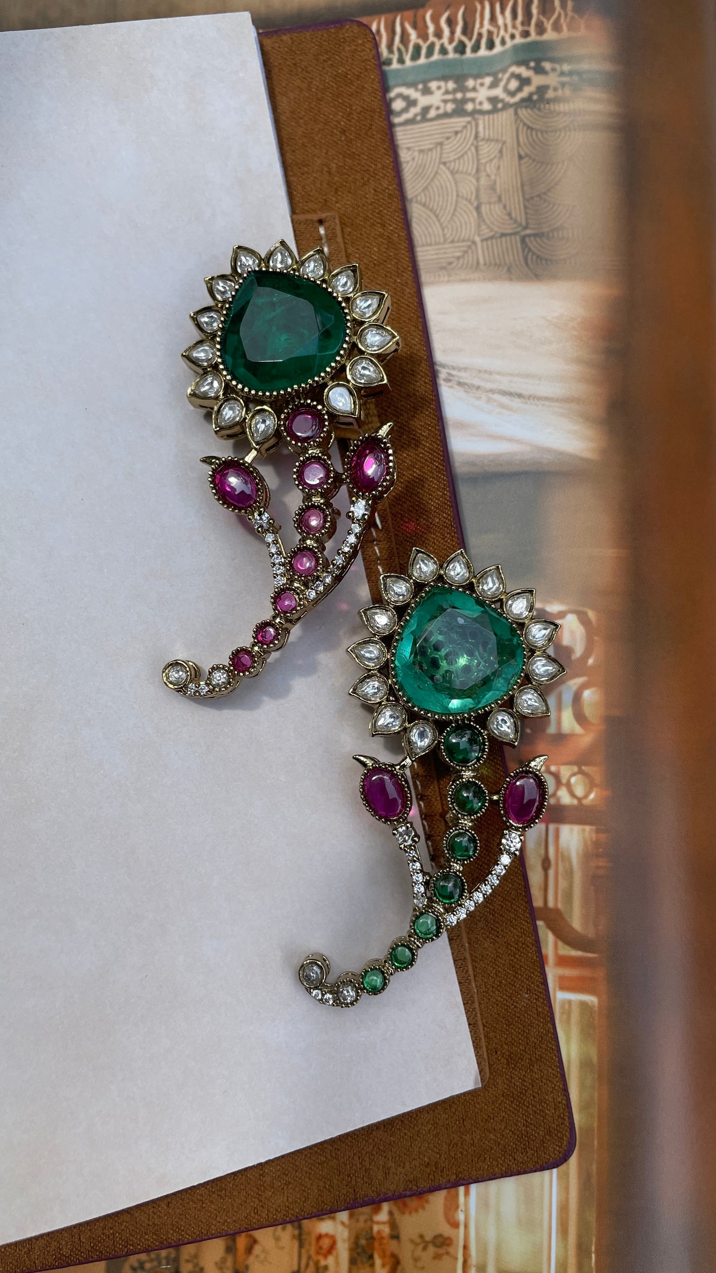 Patraj Emerald and Ruby Polki Brooch ( Single )
