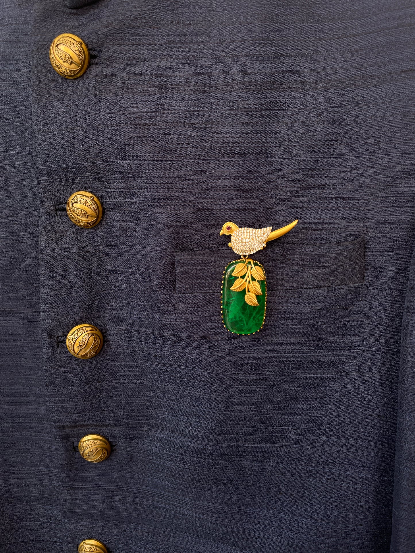 Shahin Emerald Bird Brooch